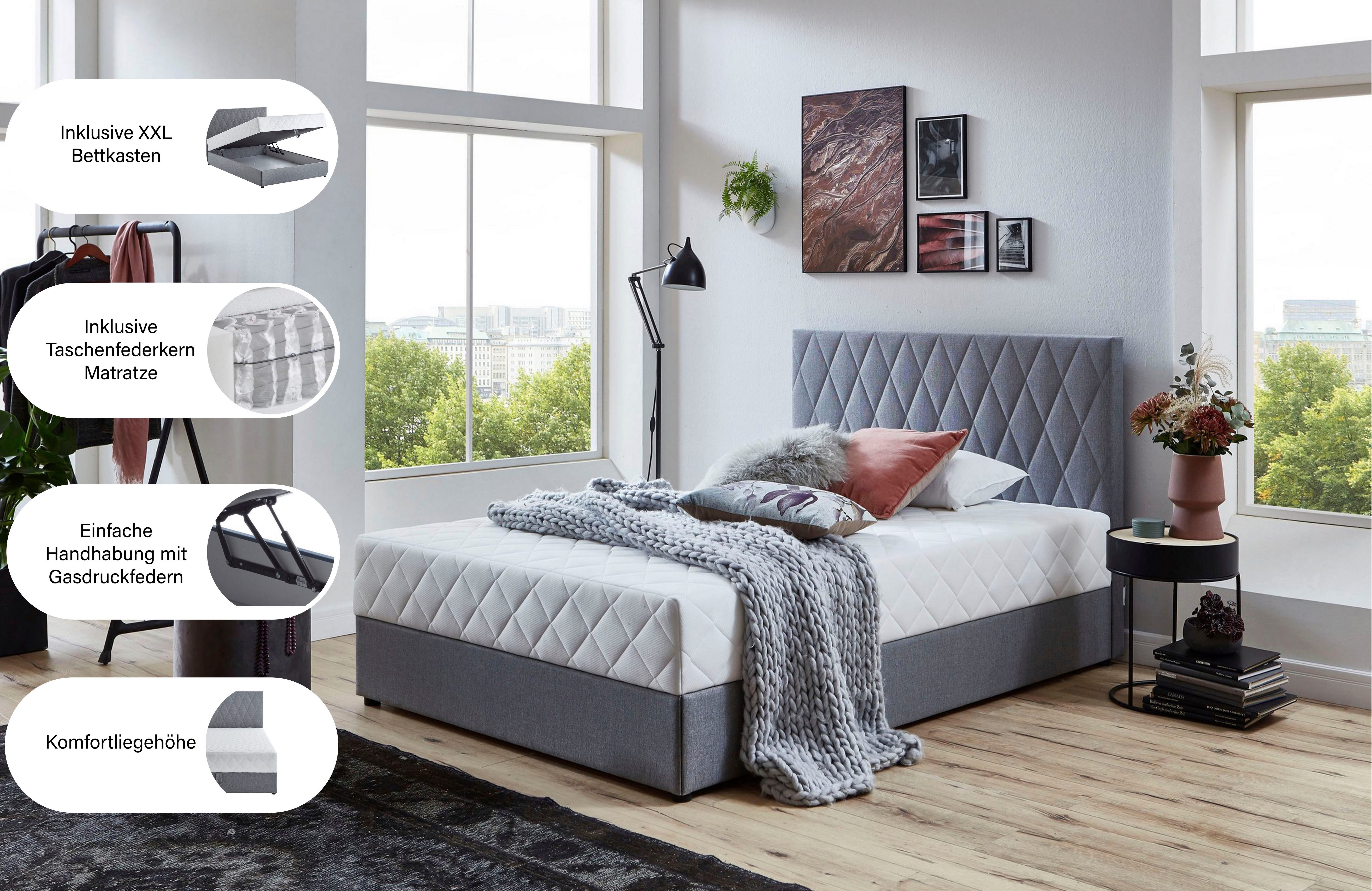 ATLANTIC home collection Boxbett "Benita", inkl. Bettkasten, erhältlich in verschiedenen Größen, inkl. Taschen-Federkernmatratze