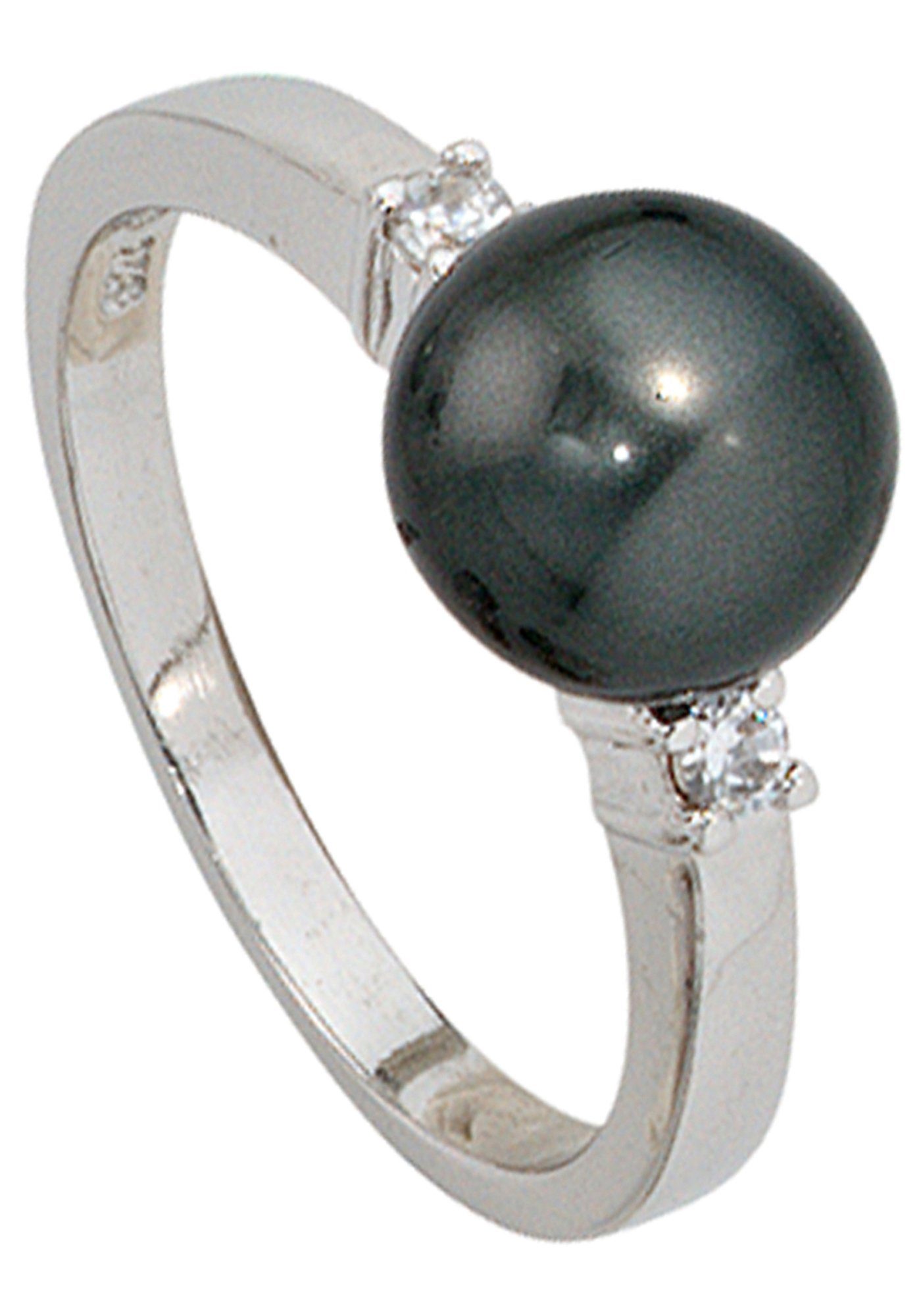 JOBO Perlenring, 925 Silber mit synthetischer Perle und Zirkonia
