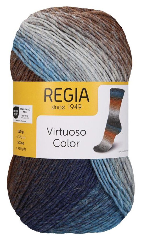 Regia dicke Sockenwolle wie 6fädig Virtuoso Color Strumpfwolle 6fach Häkelwolle, 375,00 m (150g Sockengarn wie 6-fädig / 6-fach, Wolle zum Stricken und Häkeln), Dochtgarn mit Farbverlauf