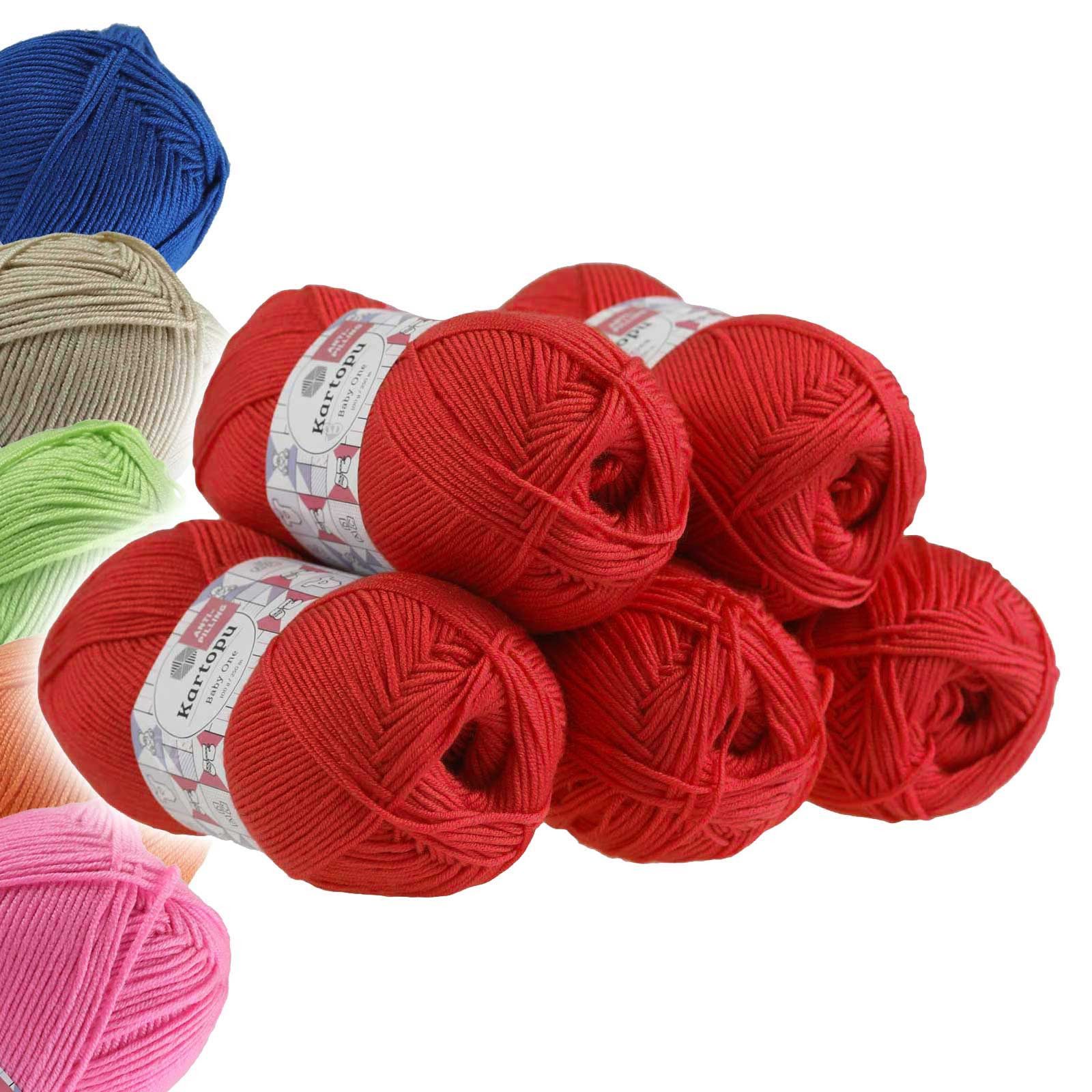 Kartopu 5 x 100g Strickgarn Kartopu BABY ONE Antipilling Babywolle Häkelwolle, 1250 m (Sparpaket), K150 rot