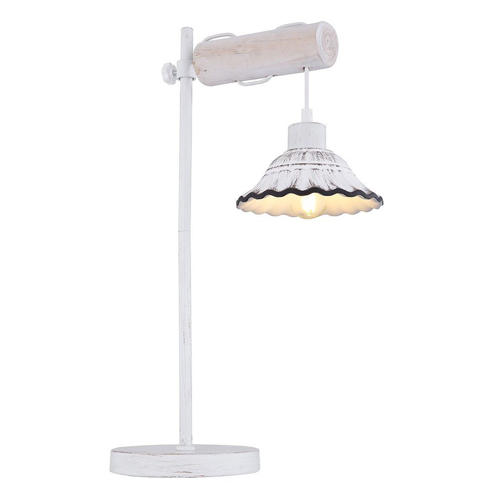 etc-shop Tischleuchte, Keramik Leuchtmittel getüncht inklusive, Holz Tischlampe nicht weiß höhenverstellbar Beistellleuchte LED
