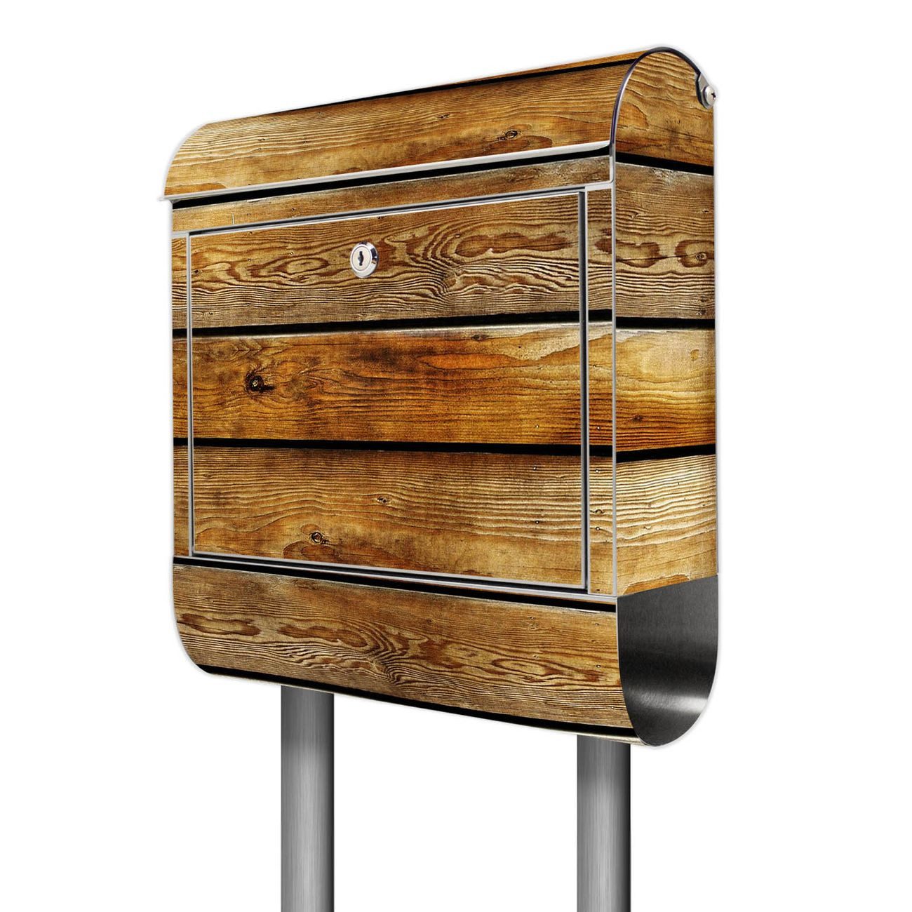 banjado Standbriefkasten Edelstahl Holzbretter (Standbriefkasten Holzbretter, mit Zeitungsfach), 126 x 53 x 17cm