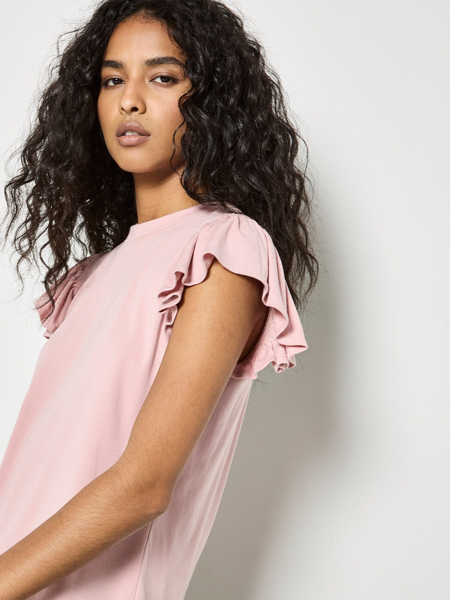 Apricot T-Shirt Jersey-Strick-T-Shirt mit Rüschen in unifarben günstig online kaufen