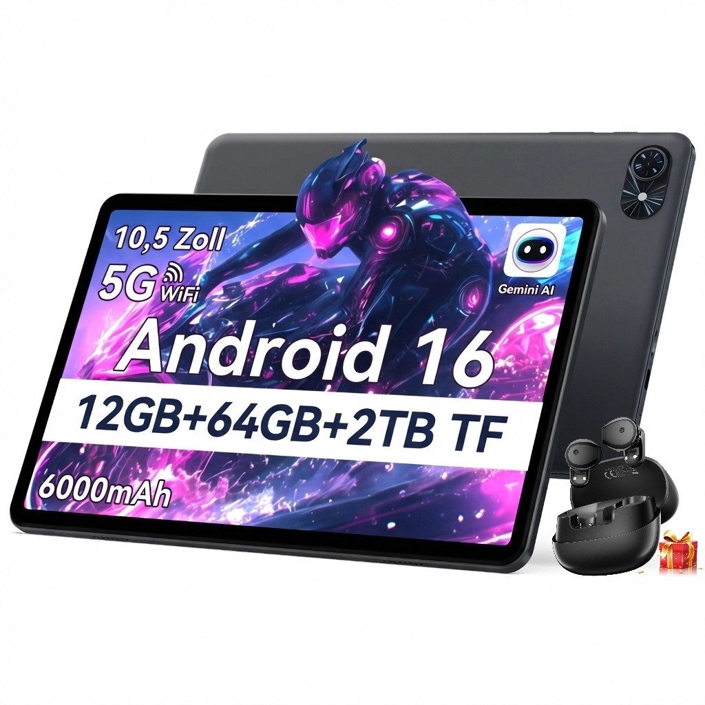 TABWEE T80 Android 16 (OTA-Update) incl. Kopfhörer Tablet (10.1", Android16, 5G wifi, Android 16, Gemini AI, PC-Modus)