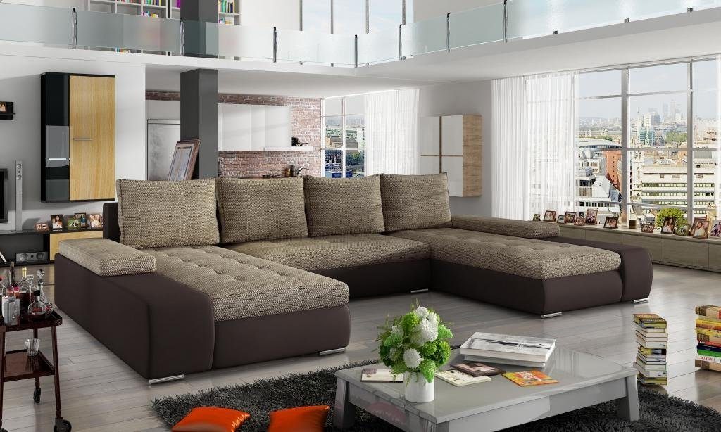 JVmoebel Ecksofa Wohnlandschaft Luxus Sofa Couch Ecksofa Textil, Made in Europe Beige/braun