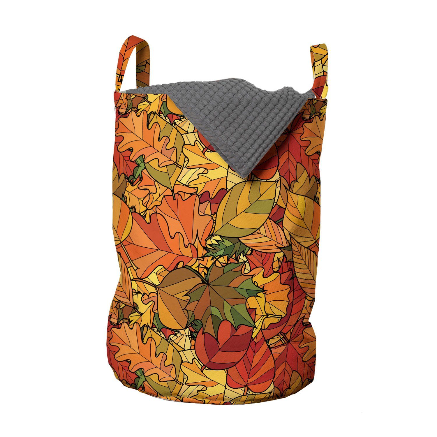 Herbst Waschsalons, Kordelzugverschluss Blätter Doodle Abstrakt Abakuhaus Stil für Wäschekorb Griffen mit Wäschesäckchen