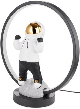 BRUBAKER LED Tischleuchte Astronaut mit Hoodie und Gold verchromtem Helm in Anime Pose, mit indirekter Beleuchtung und USB-C Stecker, LED fest integriert, 33 cm Tischlampe mit LED-Ring - Handbemalte Weltraum Nachttischlampe