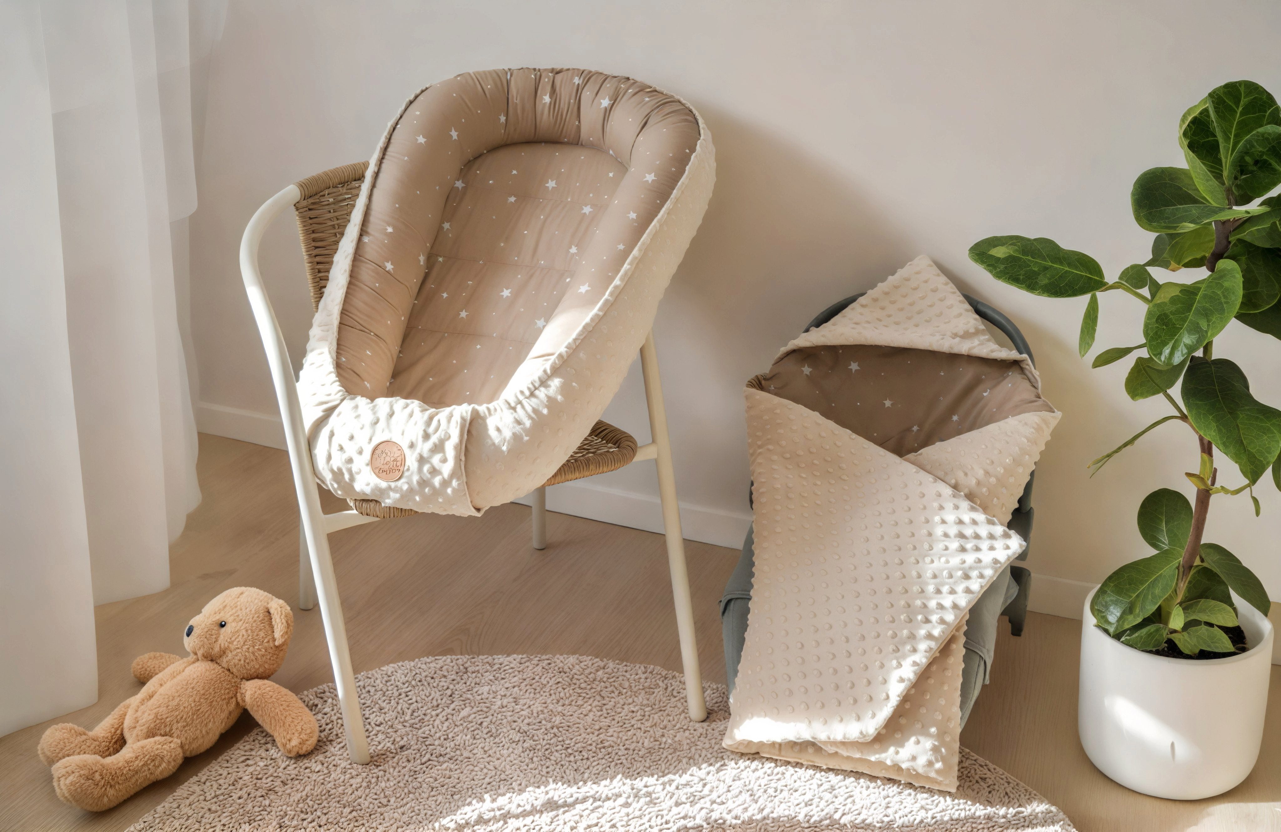 Einschlagdecke Sommer-Einschlagdecke 90x90 cm für Babyschale, Minky - weiße Sterne, Amazinggirl