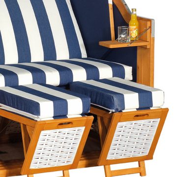 Sunny Smart Strandkorb Rustikal 34 Z, BxTxH: 125,00x80,00x160,00 cm, Halblieger, Ostsee-Modell, (Halbliegemodell), Kunststoffgeflecht weiß, Pinienholz teakfarben gebürstet, 2-Sitzer
