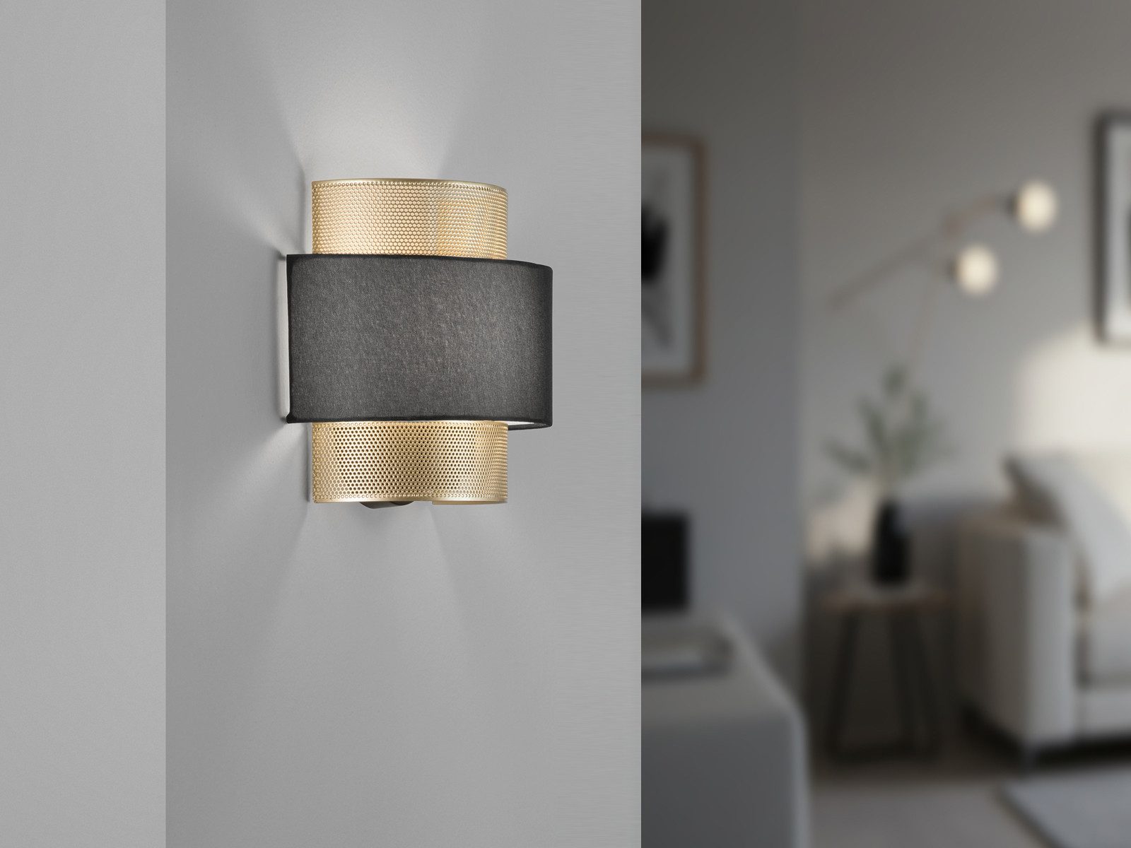 Luce Ambiente Design LED Wandleuchte Metall Wabenmuster & Stoff, Breite 25cm, Dimmfunktion, LED wechselbar, Warmweiß, Wandlampe mit E27 Leuchtmittel für indirekte Wand-Beleuchtung innen