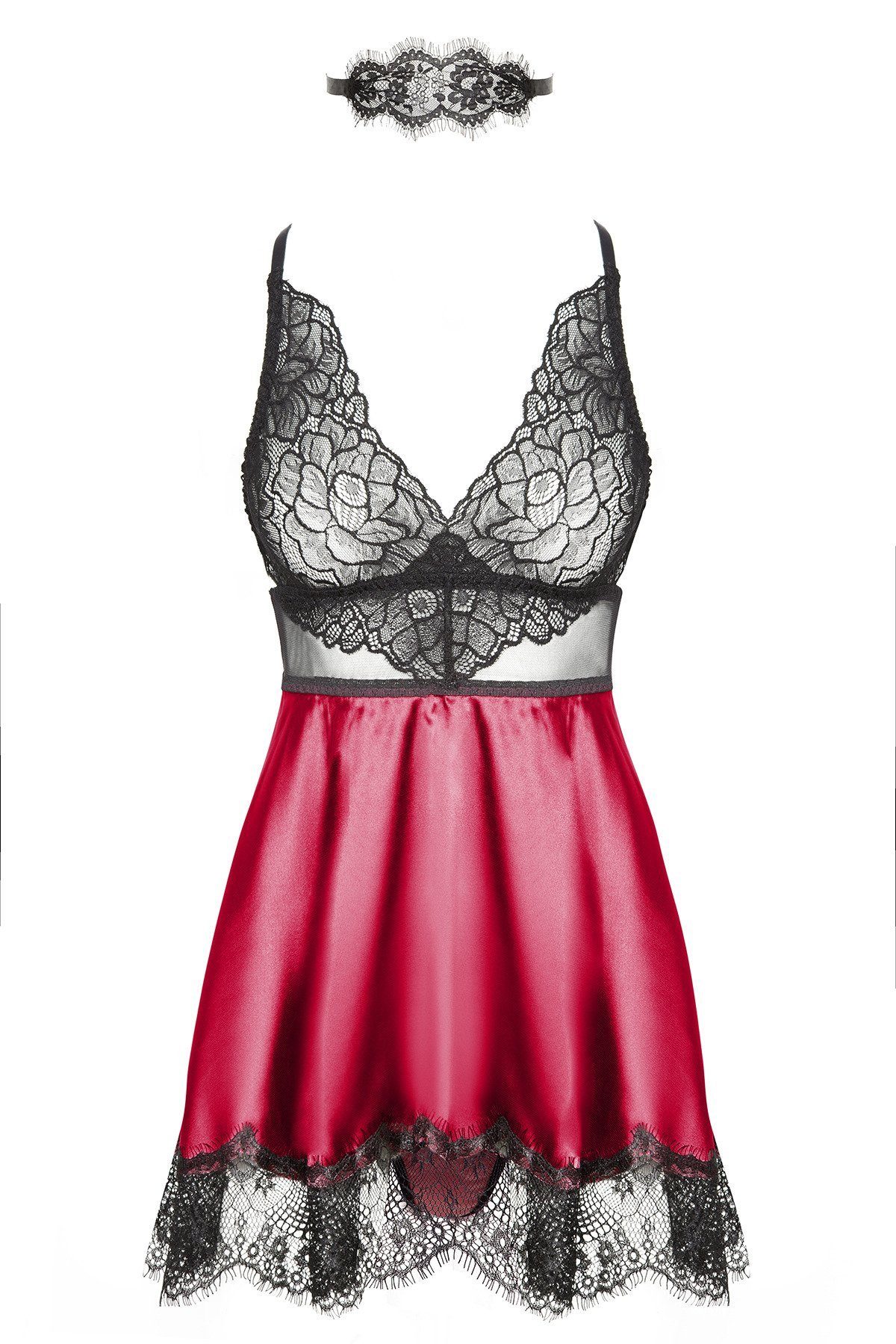 Negligé Babydoll Eve schwarz-violett Satin Neglige + String +