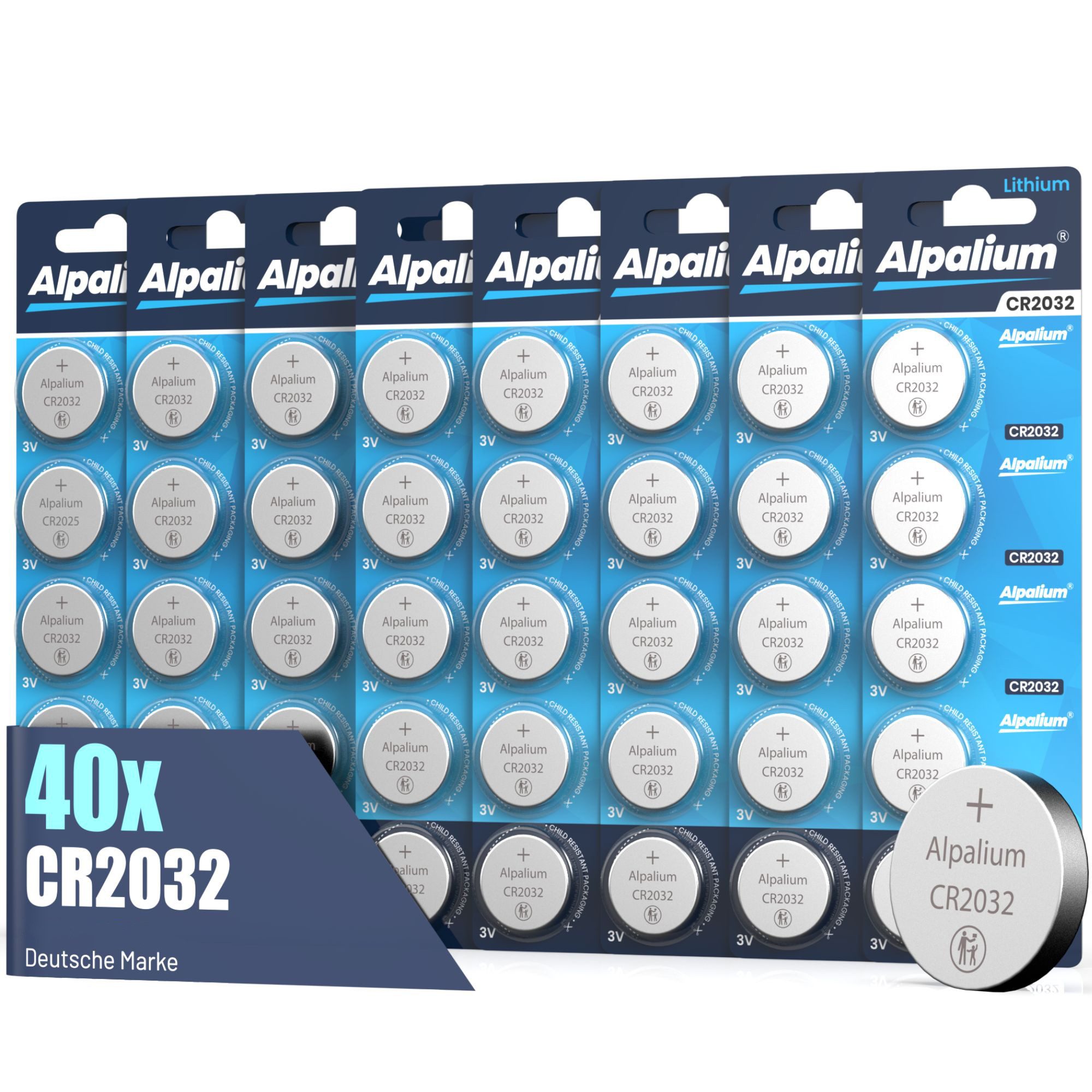 ALPALIUM CR2032 Knopfzellen Batterien 40 Stück Alpalium Sparset Knopfzelle, (3V V), Lithium, lange Lagerfähigkeit, umweltfreundlich verpackt, Sparset
