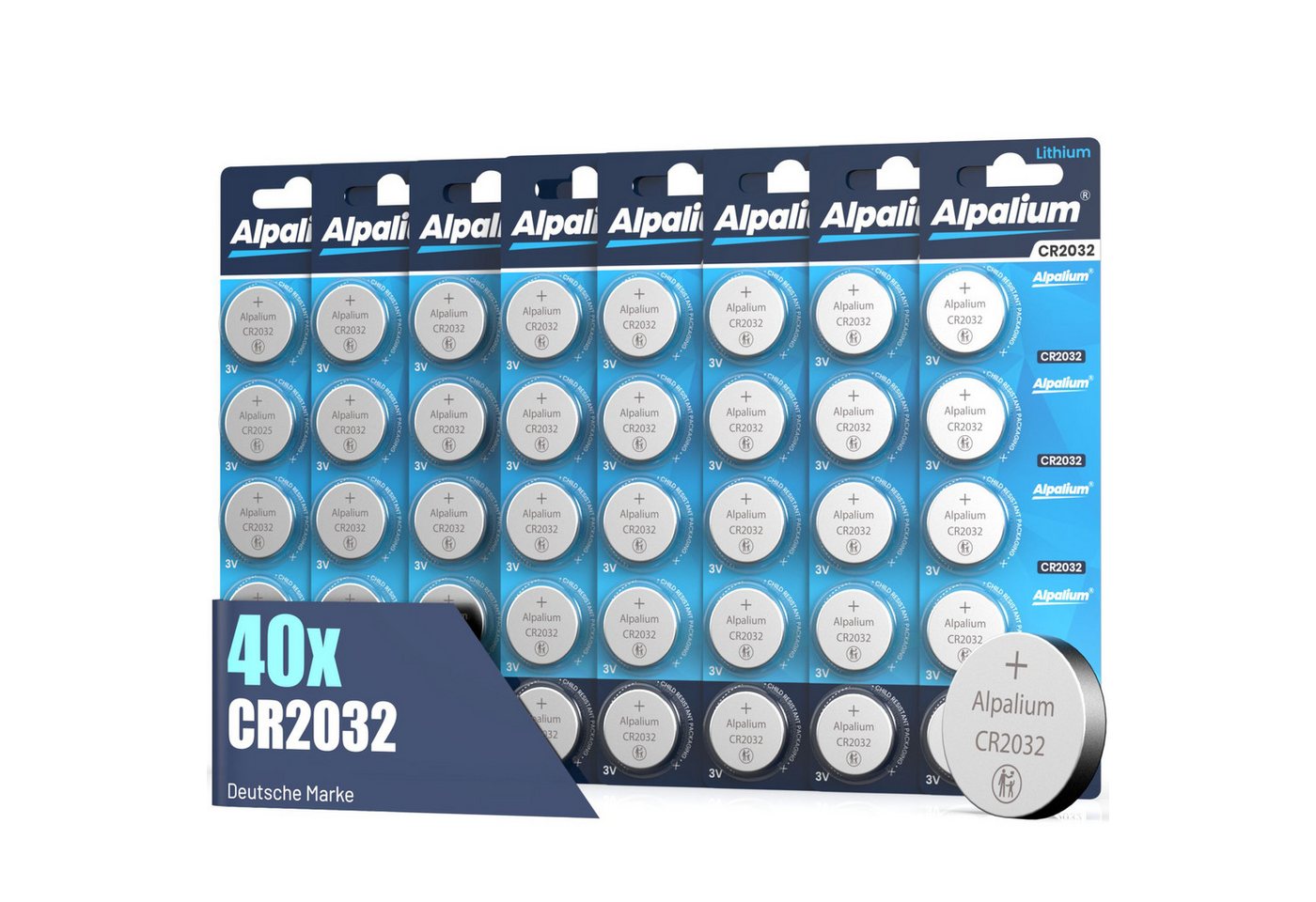 ALPALIUM CR2032 Knopfzellen Batterien 40 Stück Alpalium Sparset Knopfzelle, (3V V), Lithium, lange Lagerfähigkeit, umweltfreundlich verpackt, Sparset
