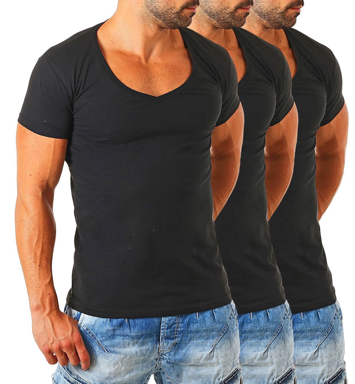 Young & Rich T-Shirt Herren Uni Basic extra tiefer Ausschnitt Unterziehshir günstig online kaufen