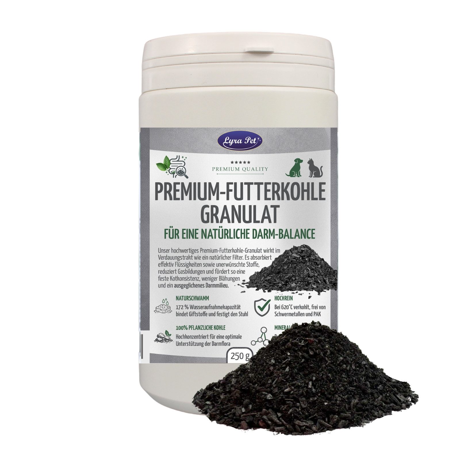250 -1500 g Lyra Pet® Premium-Futterkohle Granulat für Hunde & Katzen