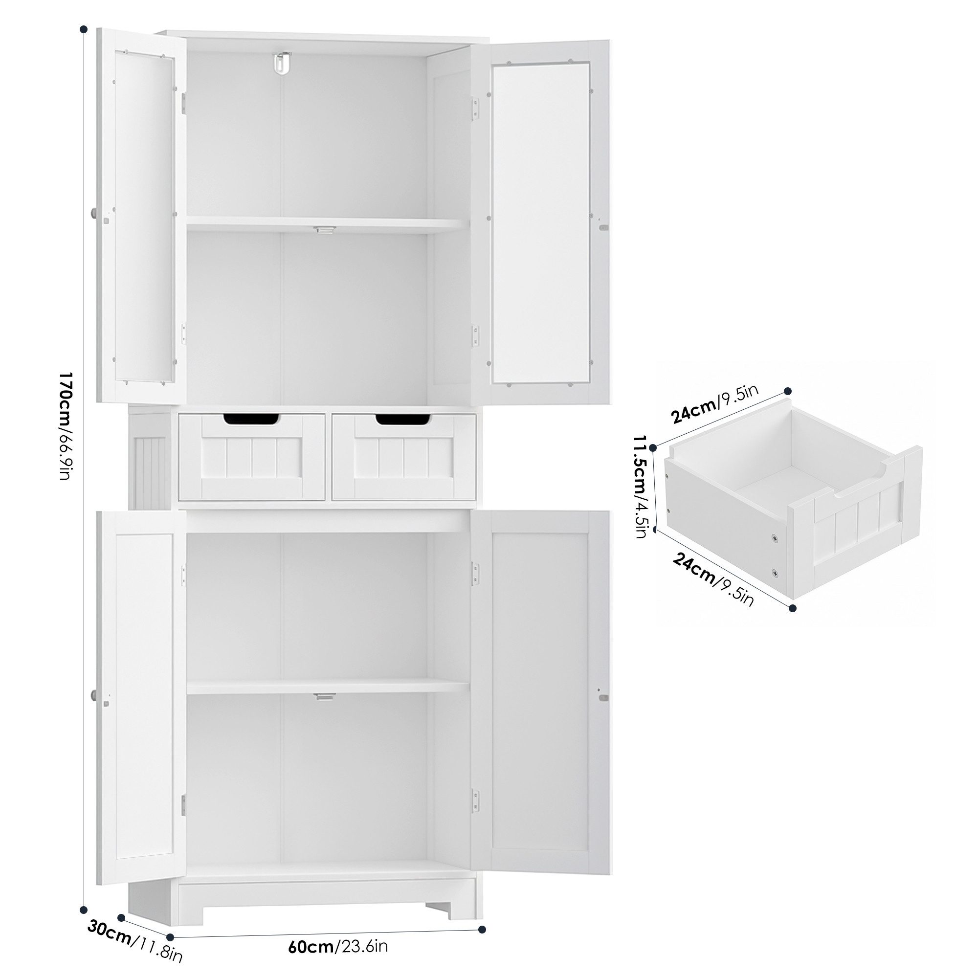 HOMECHO Hochschrank Badschrank mit 4 Türen 2 Schubladen für Küche, Bad, Wei günstig online kaufen