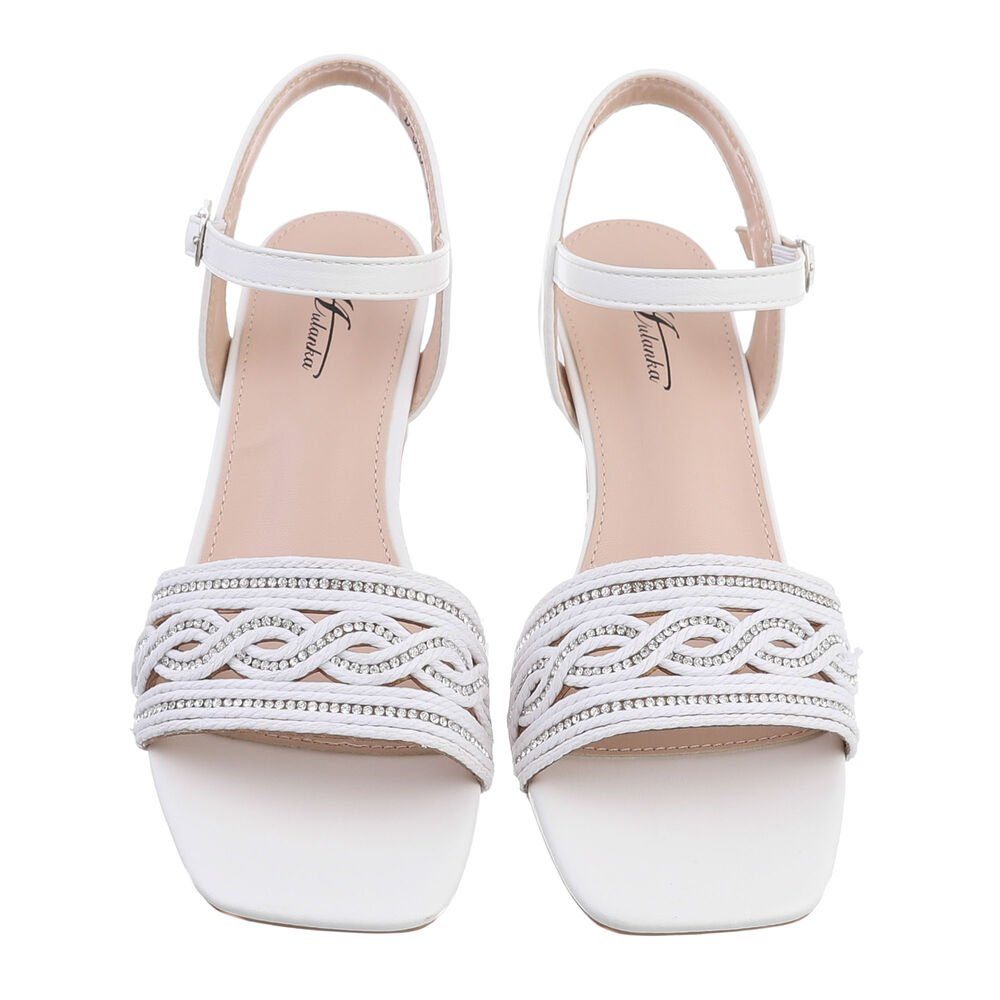 Sandaletten Sandalette Damen Ital-Design Blockabsatz Abendschuhe in Elegant & Sandalen Weiß