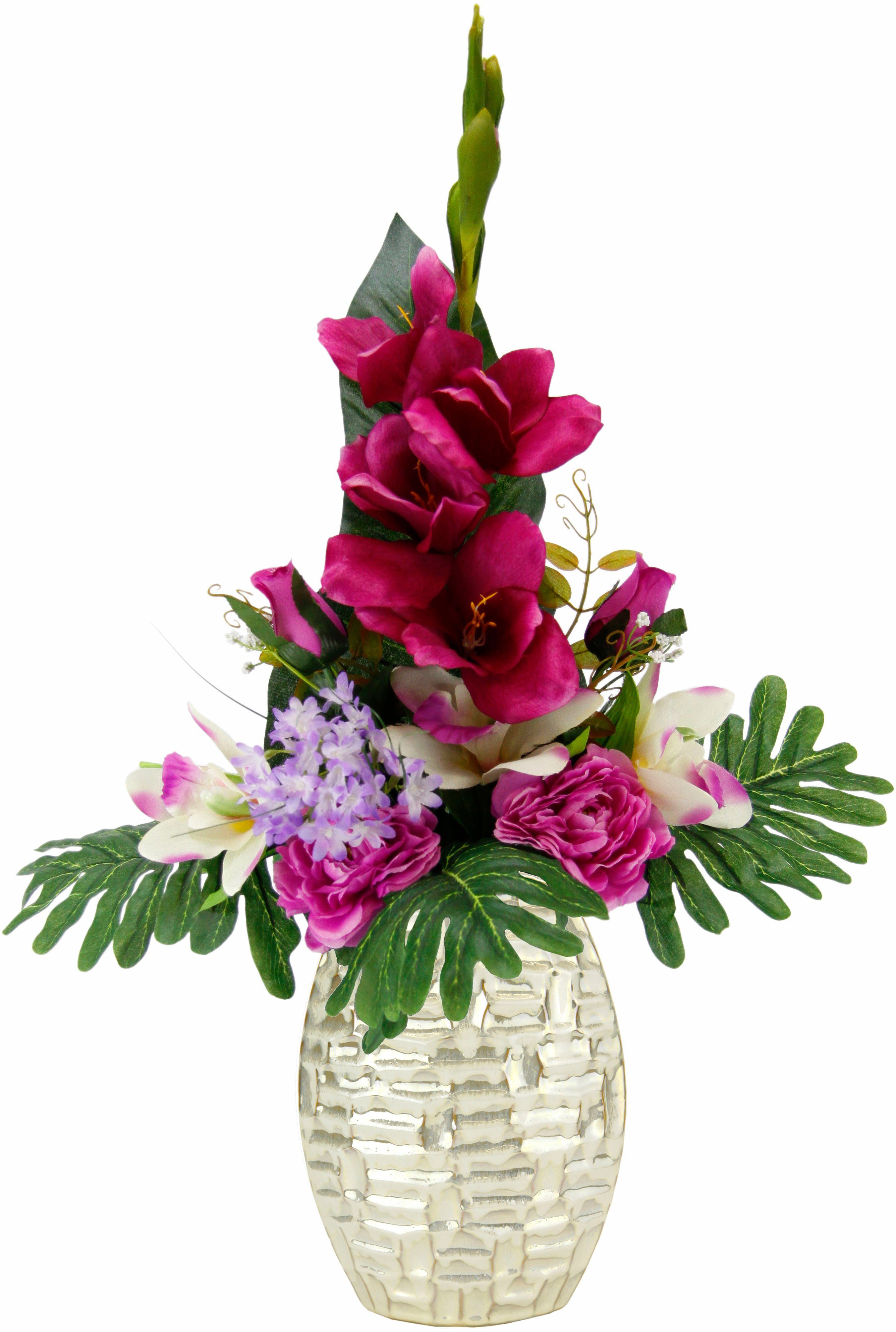 Kunstpflanze Arrangement Gladiole / Rosen in Vase