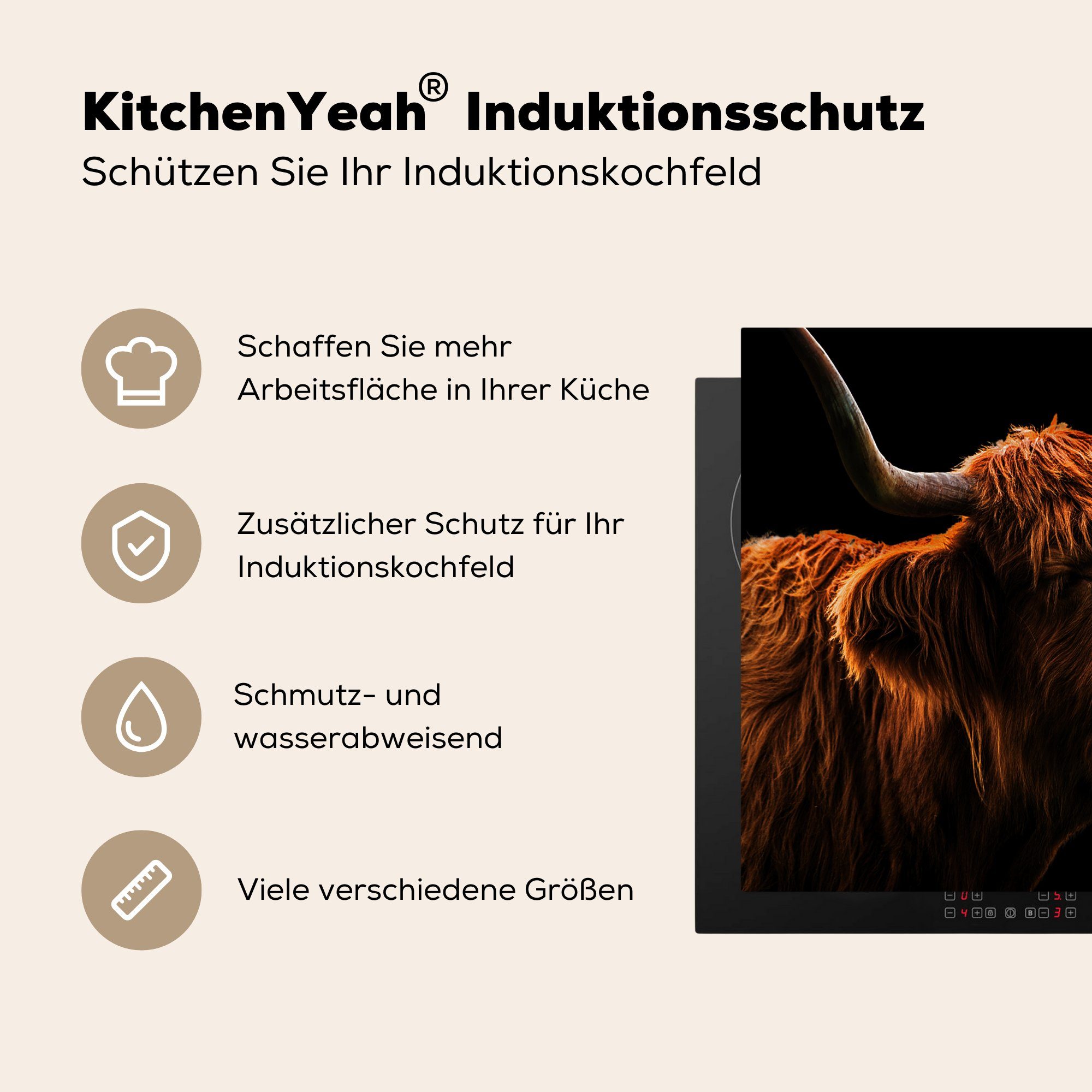 MuchoWow Herdblende-/Abdeckplatte Schottischer Highlander die Vinyl, Nase, Induktionsmatte Ceranfeldabdeckung 59x52 tlg), - Zunge (1 küche, für cm, 