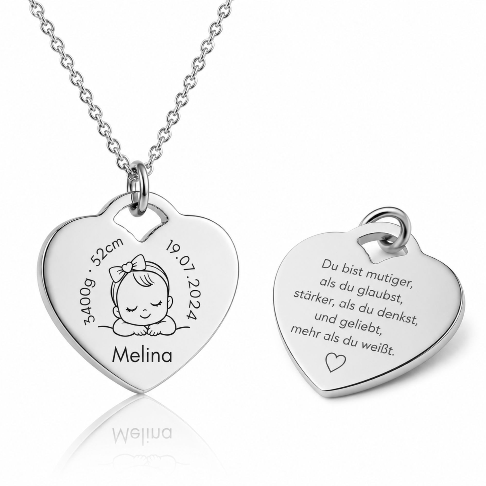 BS Schmuckdesign Kette mit Anhänger mit Gravur Personalisierte Halskette Geburtskette Herzkette Mutter-Kind (inkl. Gravur), personalisierbar inkl. Geschenkbox