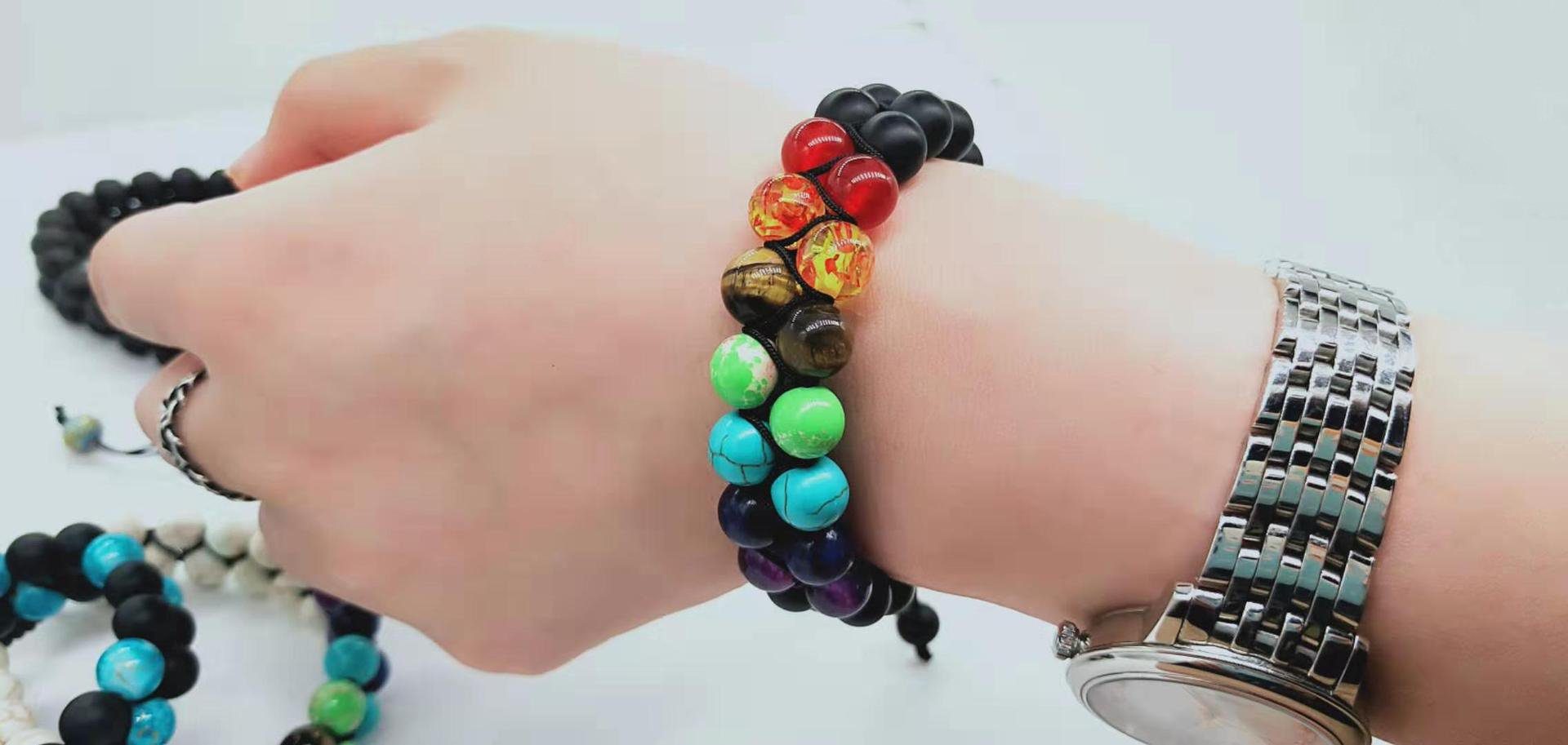 Armband Chakra-Armband Natursteinen, Multicolor J0364, Glücksarmband Zweireihiges Naturschmuck Herz aus Herz Alster Set Alster Chakra