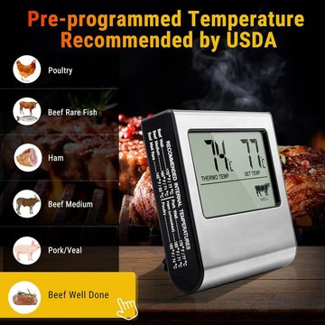 Haiaveng Kochthermometer Fleischthermometer Digitales Bratenthermometer Ofenthermometer, 1-tlg., mit Timer, für BBQ, Grill, Smoker