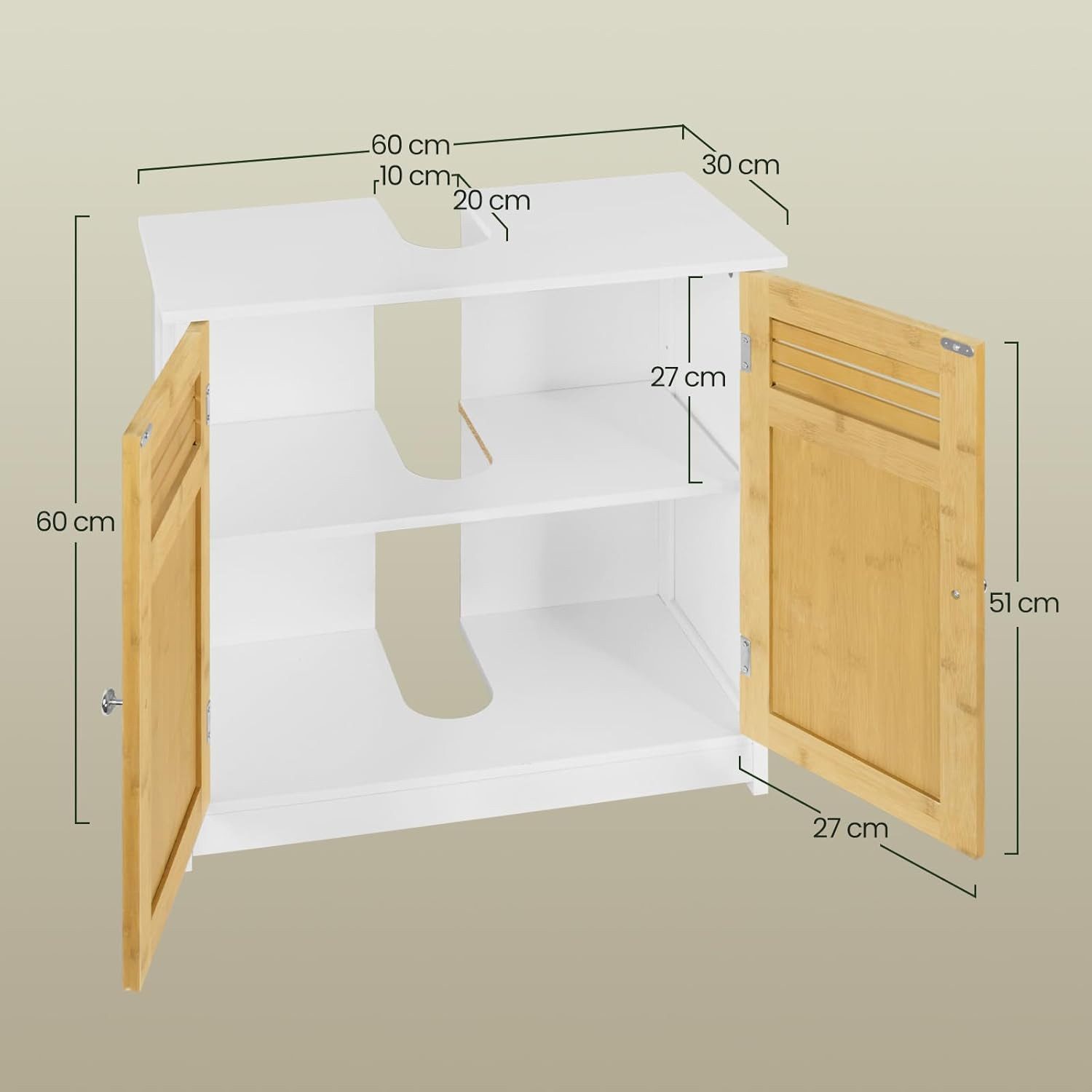 EUGAD Waschbeckenunterschrank (1-St) mit 2 Türen 60x30x60cm aus MDF