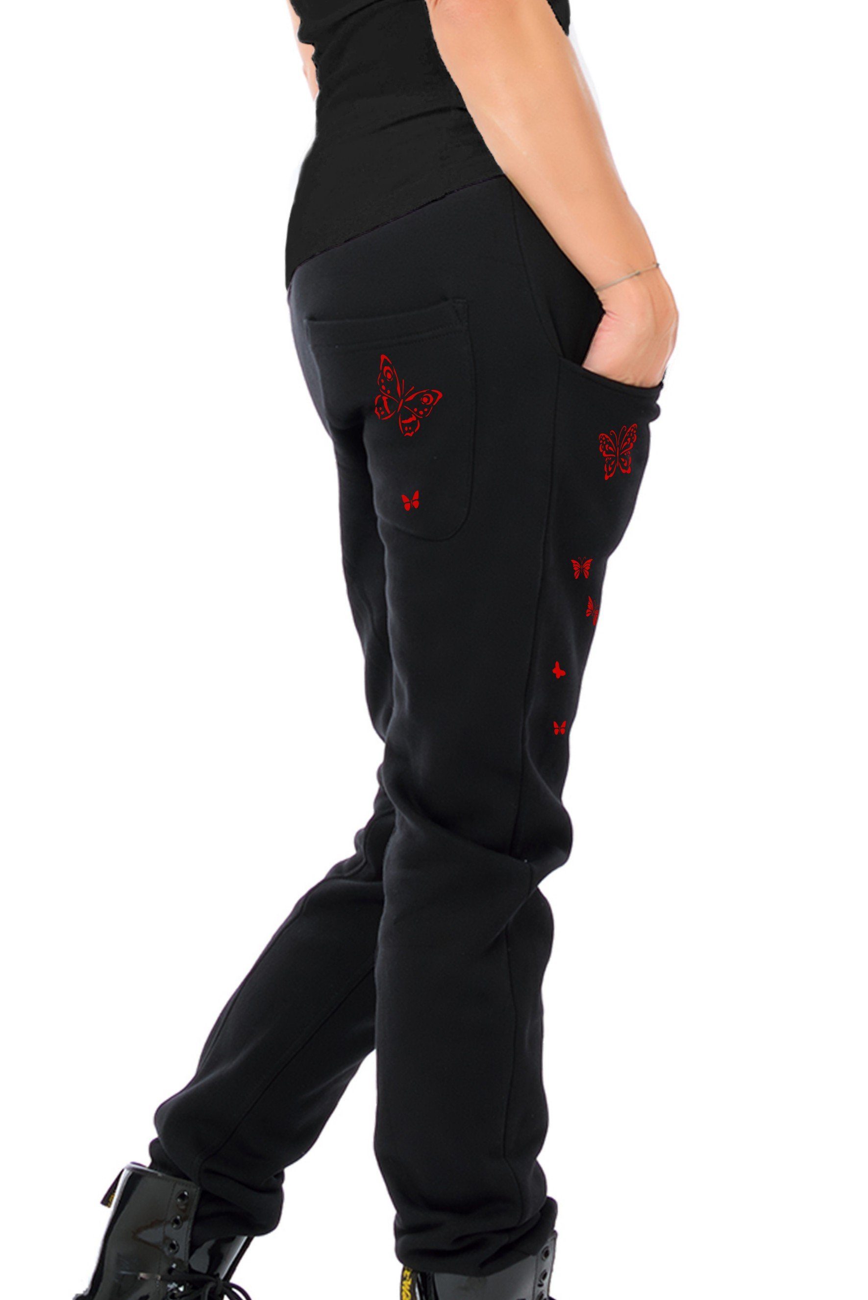 3Elfen Sweatpants Jogginghose Winter Sweathose Damen schwarz Schmetterlinge günstig online kaufen