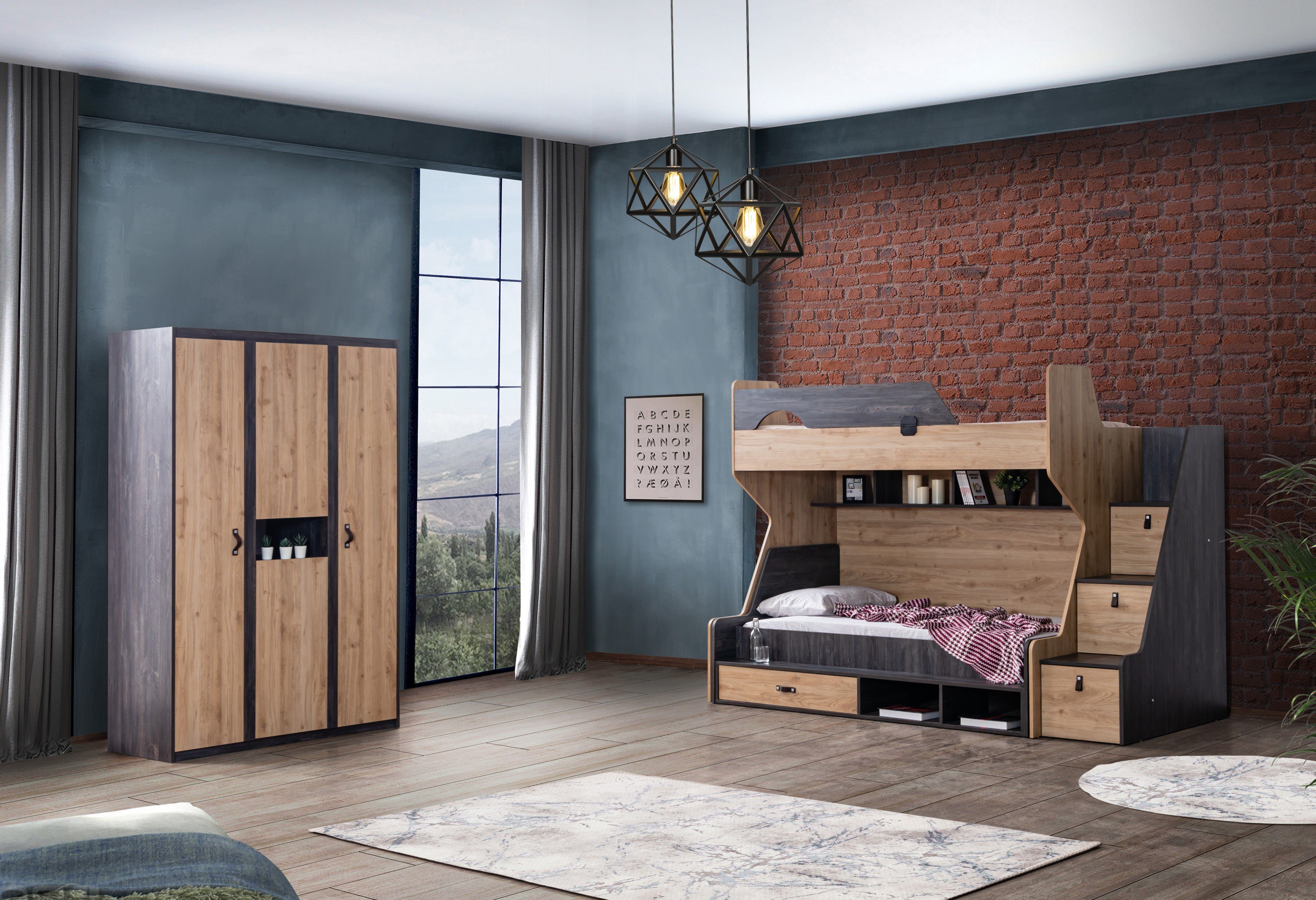 Möbel-Lux Jugendzimmer-Set »Aktif«, (Set, 3-St., 1 Hochbett, 1 Jugendbett,  1 Kleiderschrank), mit Kleiderschrank online kaufen | OTTO
