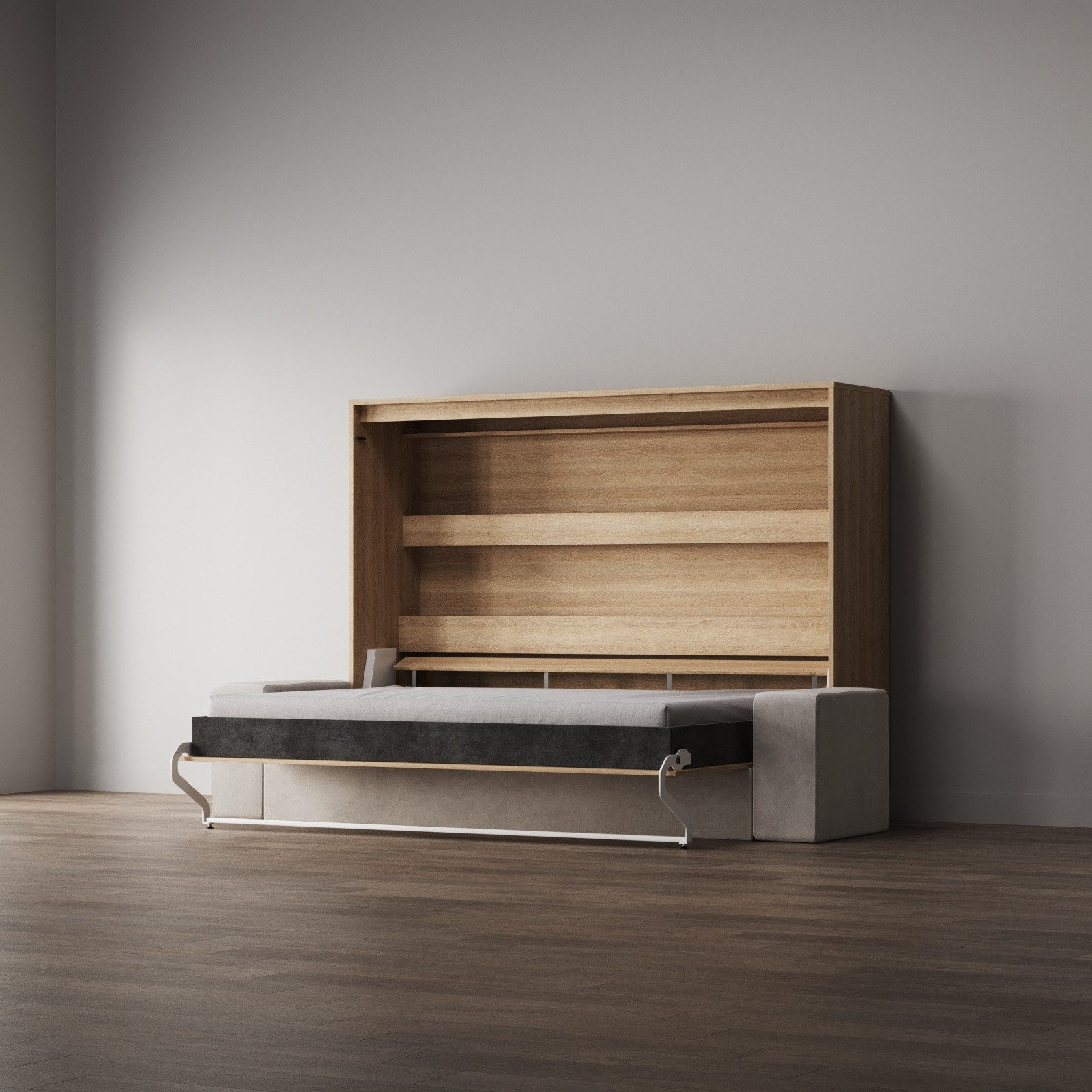 SMARTBett Schrankbett Schrankbett 160x200 Horizontal M2 (Tiefe 55cm) inkl.SOFA Sandgrau