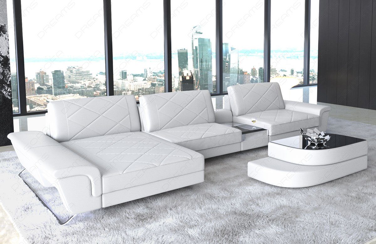 Sofa Dreams Ecksofa Leder Sofa Bari L Form Ledersofa, Couch, mit LED, verstellbare Rückenlehnen, Designersofa