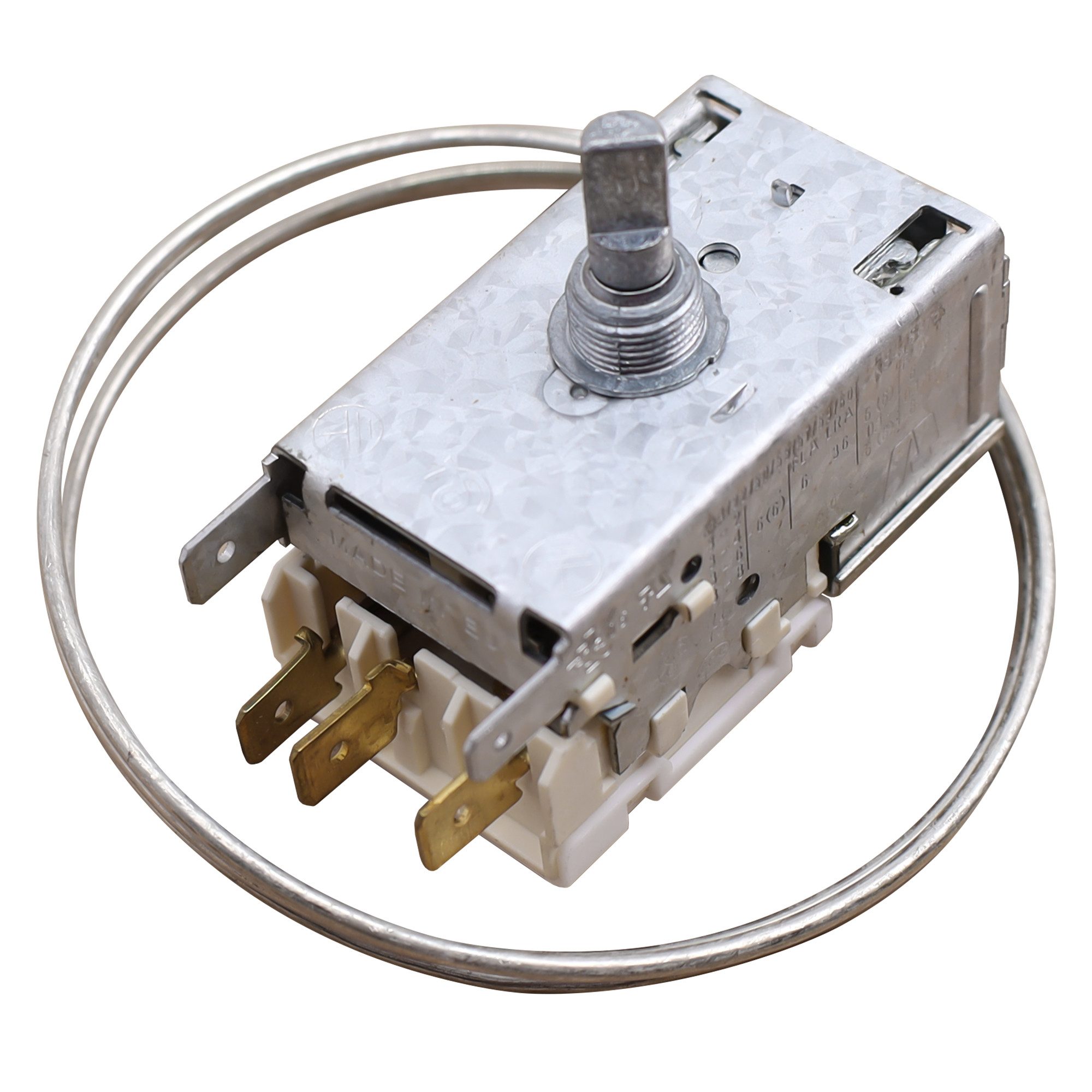 VIOKS Thermodetektor Thermostat Ersatz für Indesit C00038640 Servicethermostat, 750 mm Kapillarrohr 3x6,3 mm AMP für Kühlschrank
