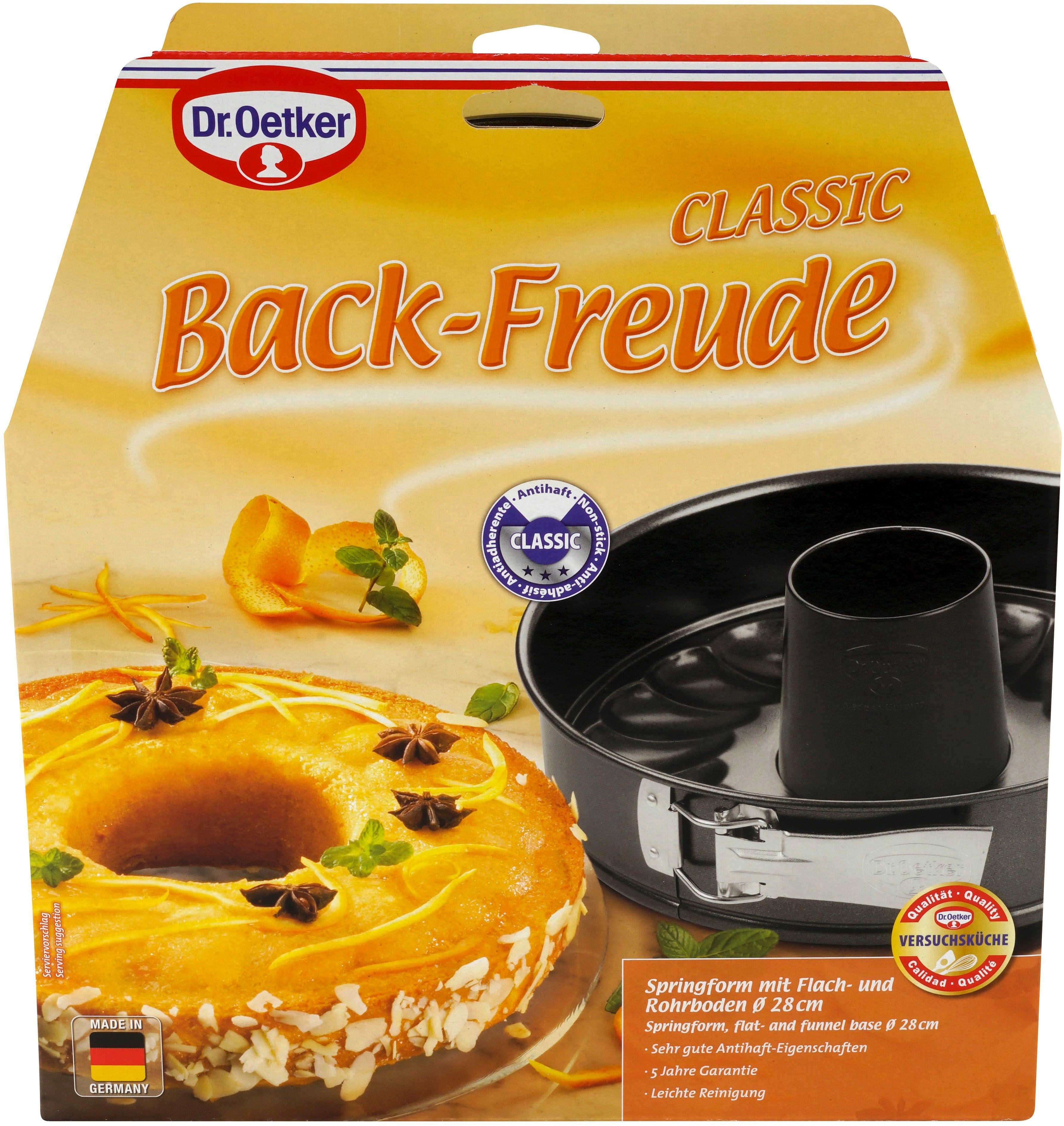 Dr. Oetker Küchenhelfer Springform Back-Freude Classic, mit Flach- und Rohrboden Ø 28 cm, Antihaftbeschichtet, Auslaufsicher, Hitzebeständig
