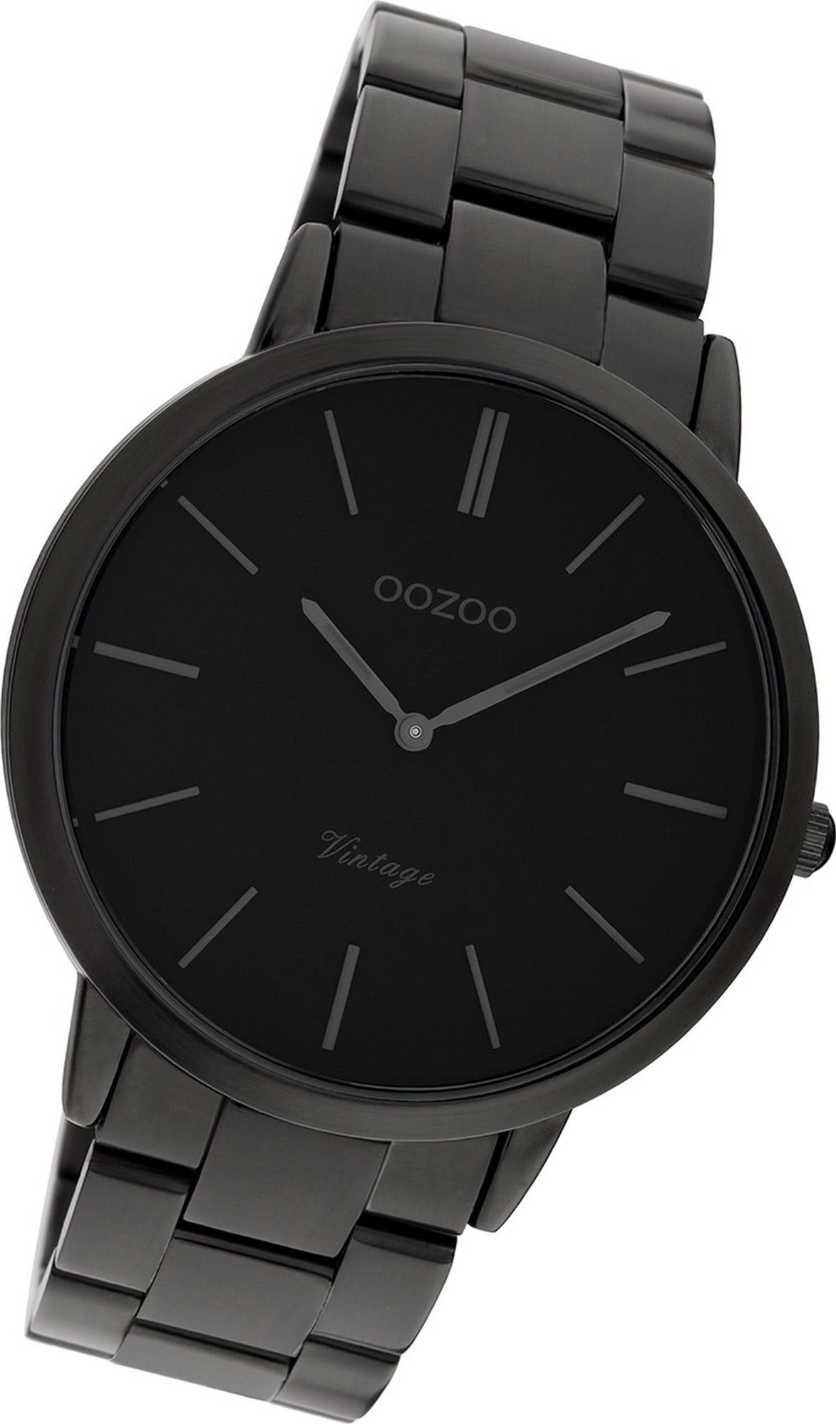 Edelstahl 42mm) schwarz, C20025, Uhr rundes Quarzuhr OOZOO (ca. Damen Edelstahlarmband Oozoo Gehäuse, groß Damenuhr