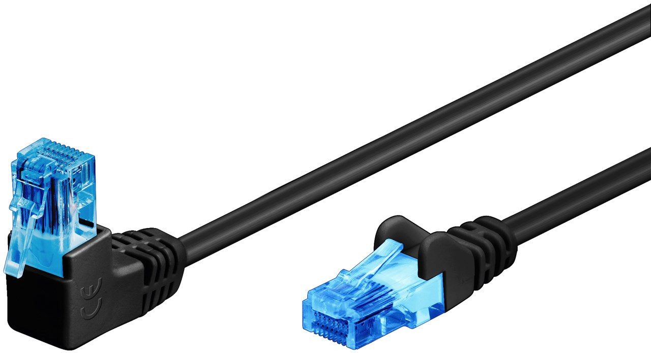 Goobay 250x Goobay 51528 CAT 6A Patchkabel 1x 90° gewinkelt, U/UTP, schwarz, Netzwerkkabel