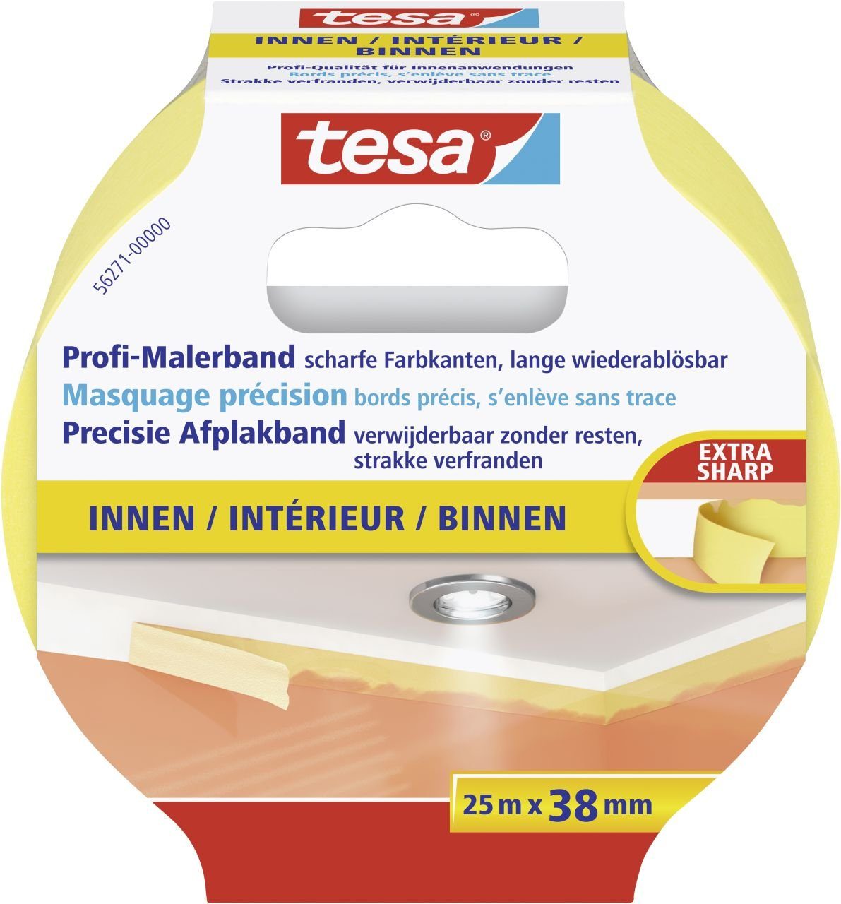 tesa Kreppband tesa Profi-Malerband Innen 25 m x 38 mm, gelb