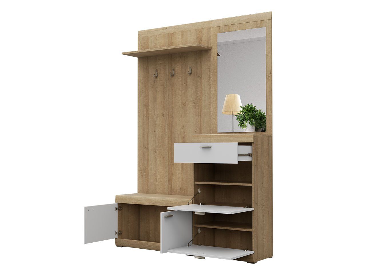 MIRJAN24 Garderoben-Set Stella, Wandgarderobe, Flurgarderobe, Spiegel, 3 Kleiderhaken