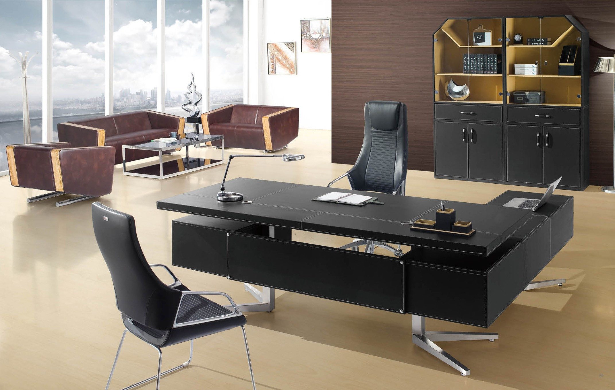 Xlmoebel Aktenschrank Büro Regal Schrank im Leder Design von XLMOEBEL, MDF und Glas Made in Europa