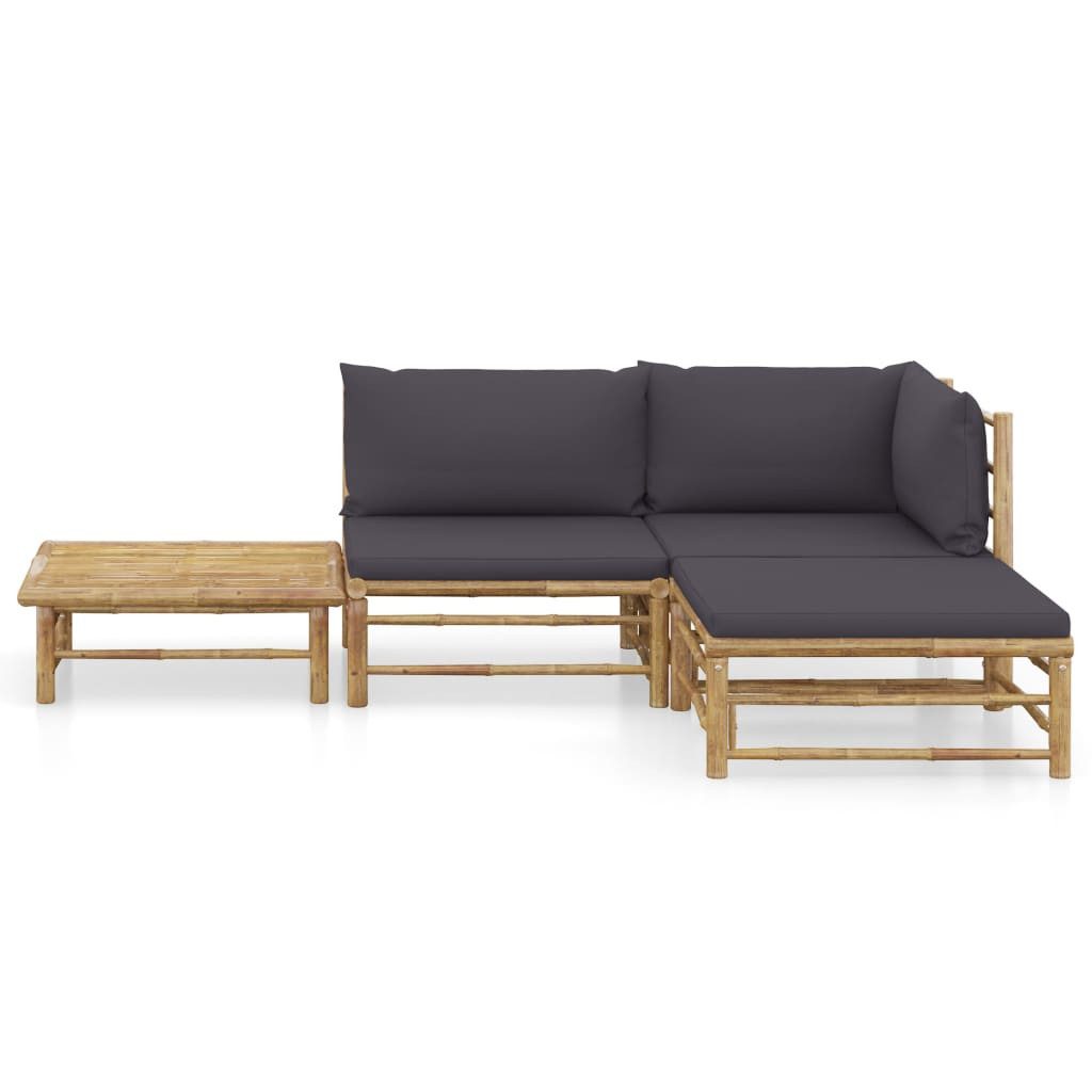 vidaXL Gartenlounge-Set 4-tlg. Garten-Lounge-Set mit Dunkelgrauen Kissen Bambus, (1-tlg)