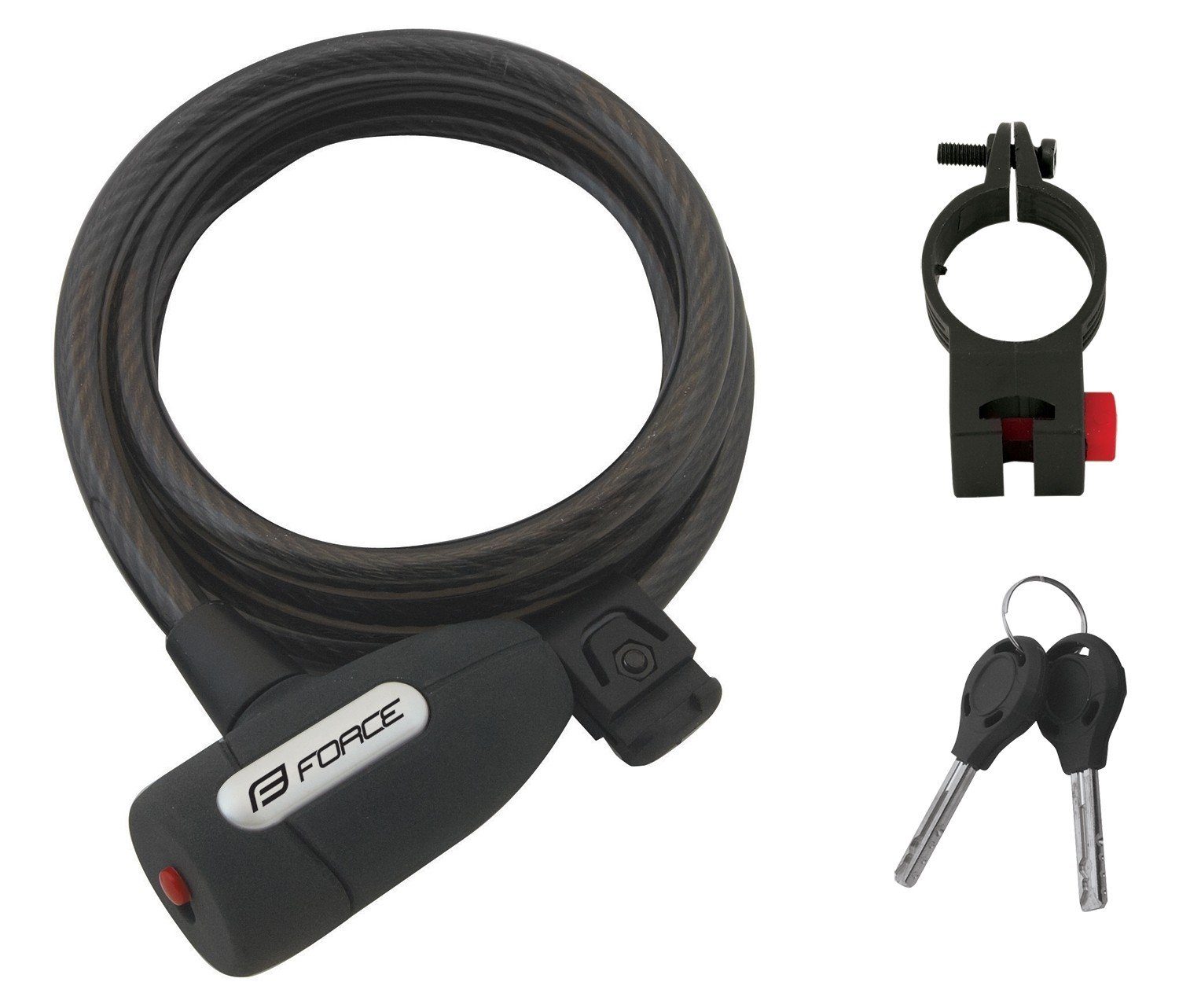 FORCE Seilschloss Schloss Spiralform mit Halter 1,50 m/10mm, schwarz