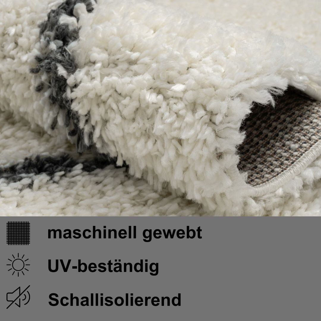 Myflair Möbel & Accessoires Hochflor-Teppich My Shaggy Raute, rund, Höhe: 37 mm, Shaggy, Scandi Rauten Design, leicht glänzend, extra flauschig