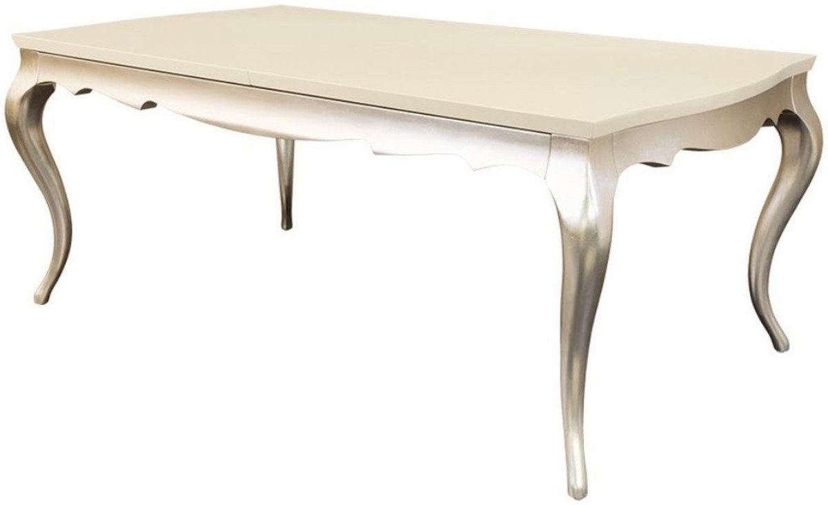 Casa Padrino Esstisch Art Deco Esstisch Creme / Silber 189-240 x 108 x H. 76 cm - Ausziehbarer Massivholz Küchentisch - Art Deco Esszimmer Möbel