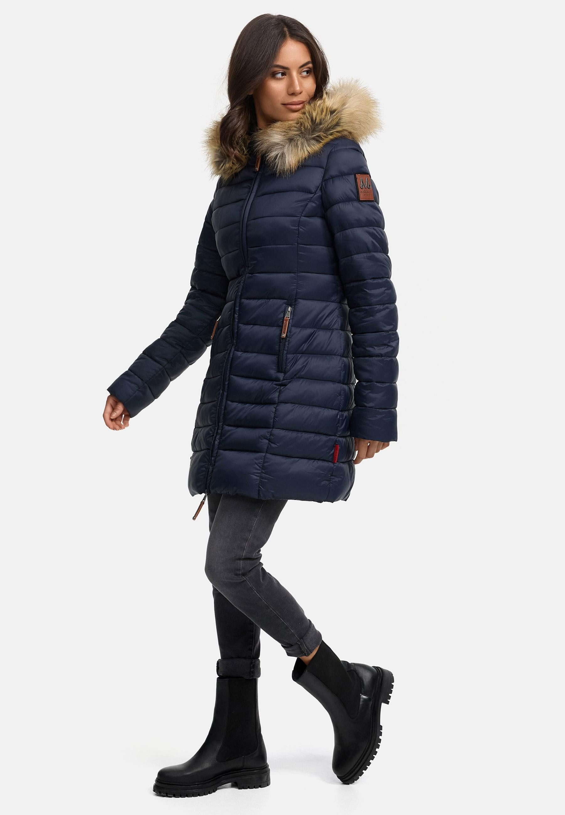 Marikoo Steppmantel Rose-Stepp zeitloser Winterparka mit großer Kunstfellkapuze