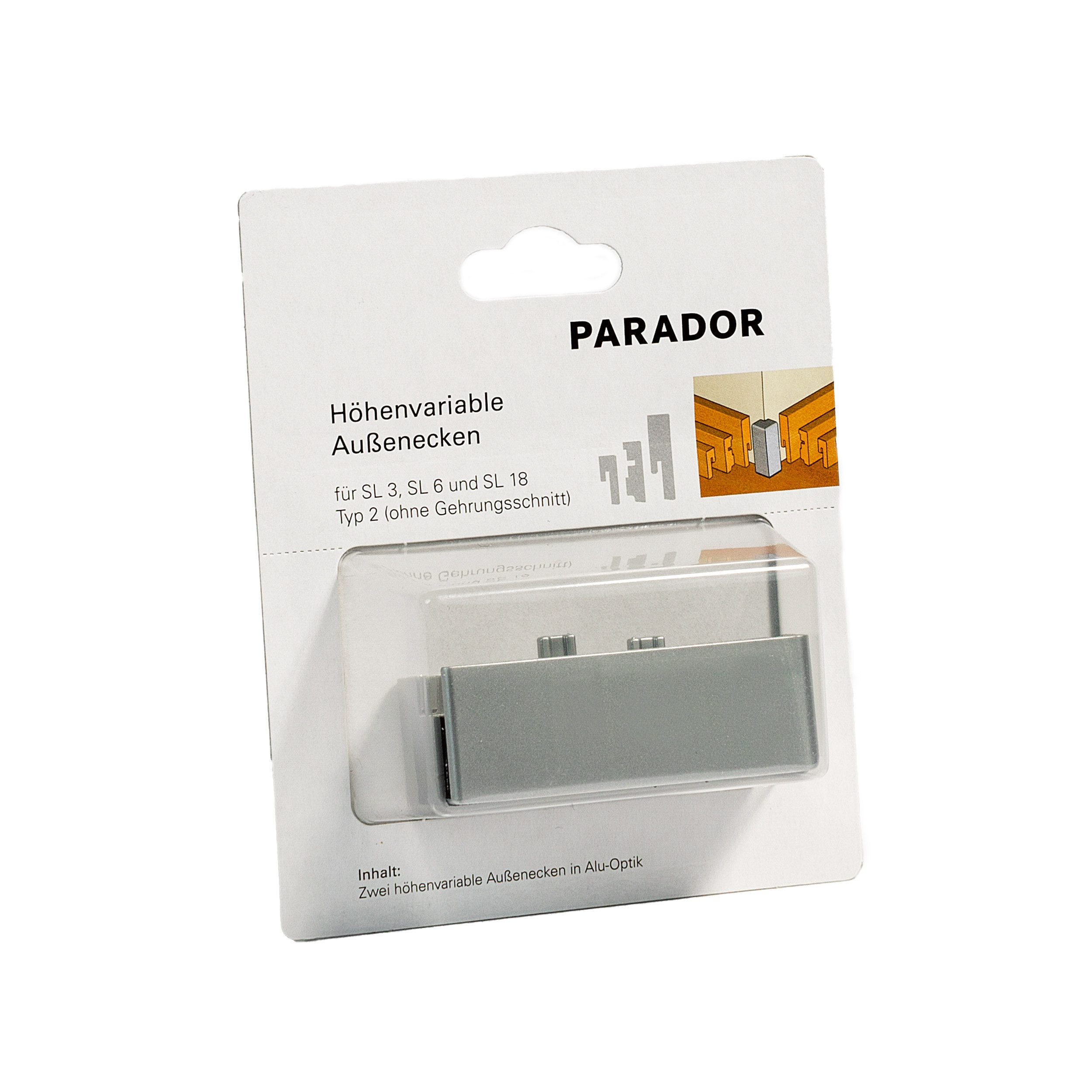 PARADOR Sockelleisten-Aussenecke variabel Typ 2 für Sockelleisten SL 3, SL 5, SL 5 WF und SL 18, L: 4 cm, H: 14 cm, Für eine optimale und saubere Außenecke, 1-St., Kein Gehrungsschnitt erforderlich, Auf den universellen Einsatz SL 3, SL 5,SL 5 WF und SL 18 abgestimmt