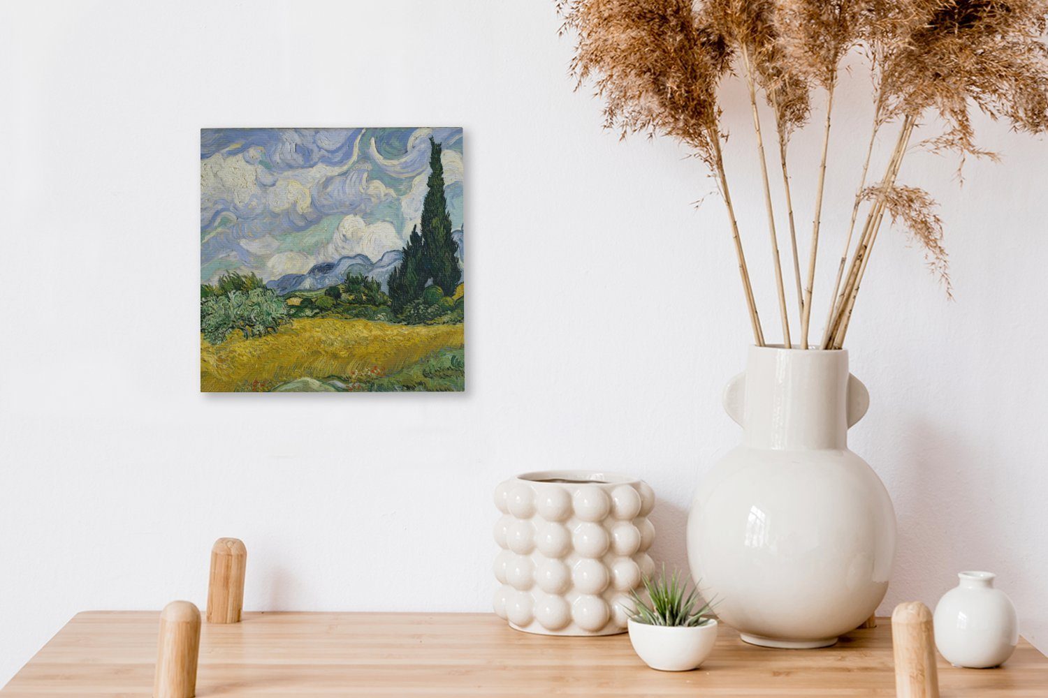 OneMillionCanvasses® Leinwandbild Weizenfeld mit Schlafzimmer für St), Gogh, - Wohnzimmer Zypressen Leinwand Vincent Bilder (1 van