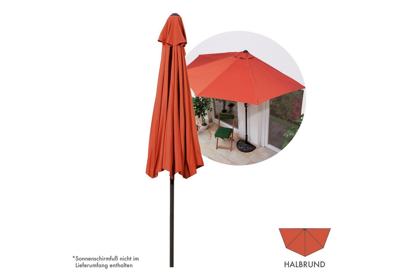 Thumbnail - EASYmaxx Sonnenschirm Balkonschirm - Sonnenschutz, halbrund 270 x 140 cm teracotta