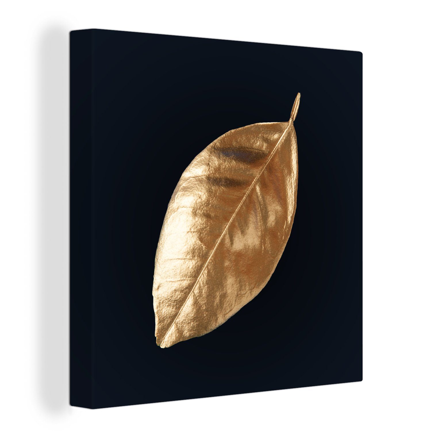 OneMillionCanvasses® Leinwandbild Blätter - Schwarz und Gold - Luxus - Natur - Pflanzen, (1 St), Leinwand Bilder für Wohnzimmer Schlafzimmer