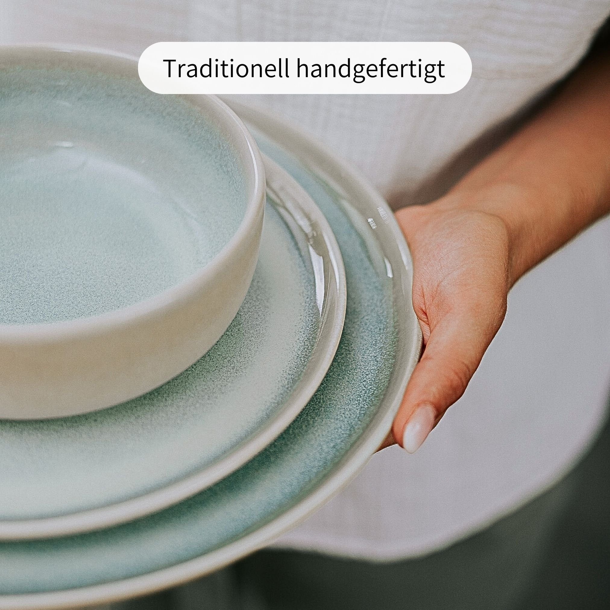 Econovo Geschirr-Set Handgefertigt (4-tlg), Steingut, Küchengeschirr aus Keramik Made in Portugal