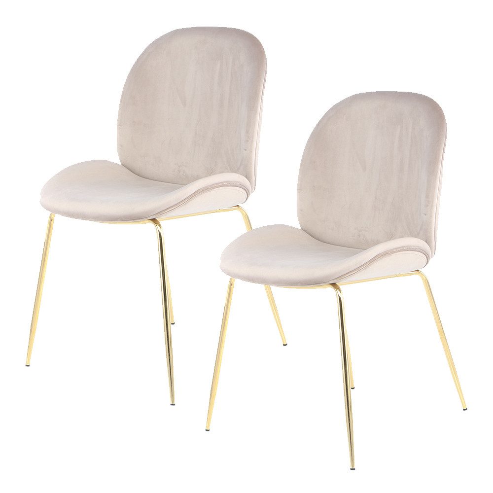 Qiyano Esszimmerstuhl Samtstuhl 2er-Set Creme, weich, Metall, Stilvoll, Chr günstig online kaufen