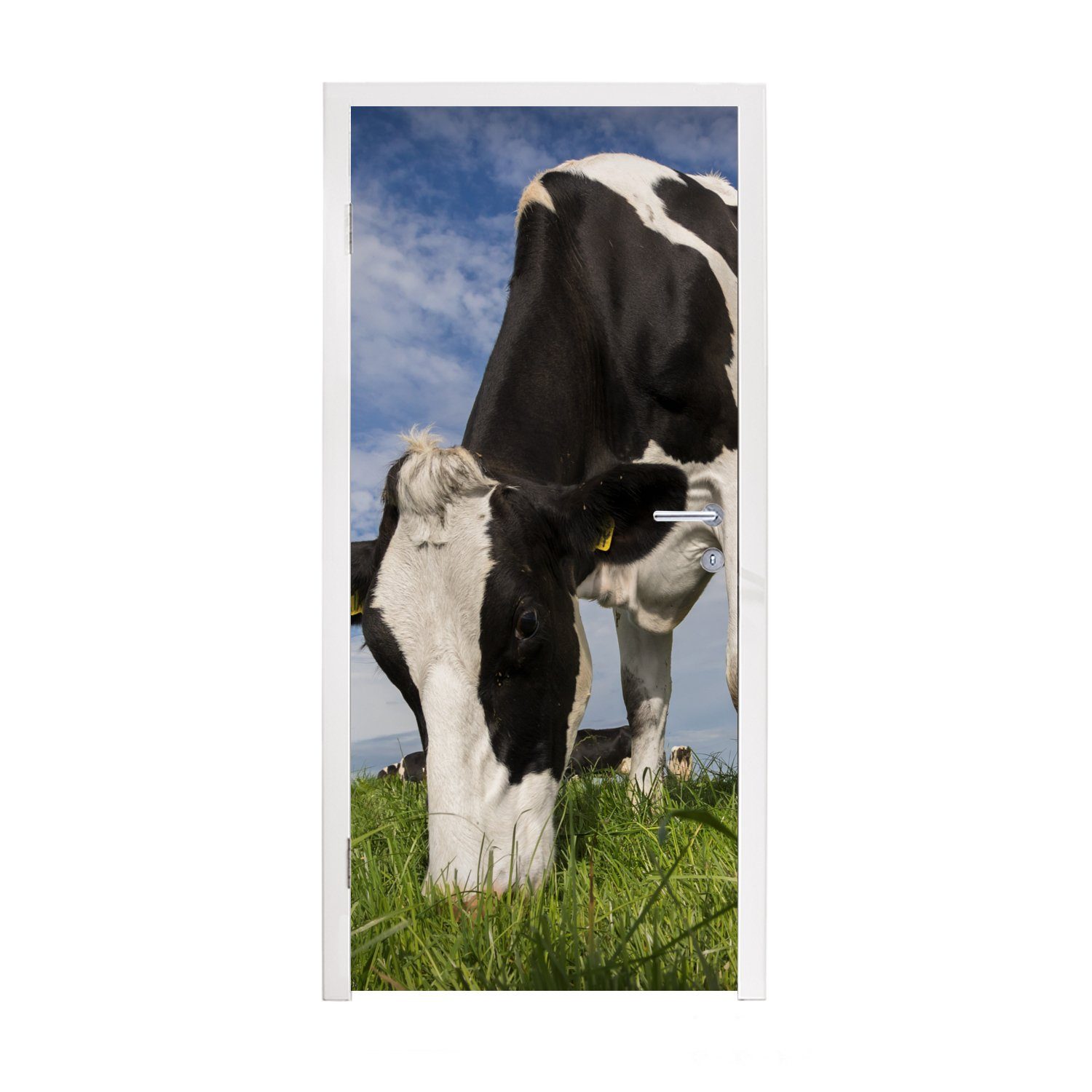MuchoWow Türtapete Kuh - Schwarz - Weiß - Lebensmittel, Matt, bedruckt, (1 St), Fototapete für Tür, Türaufkleber, 75x205 cm